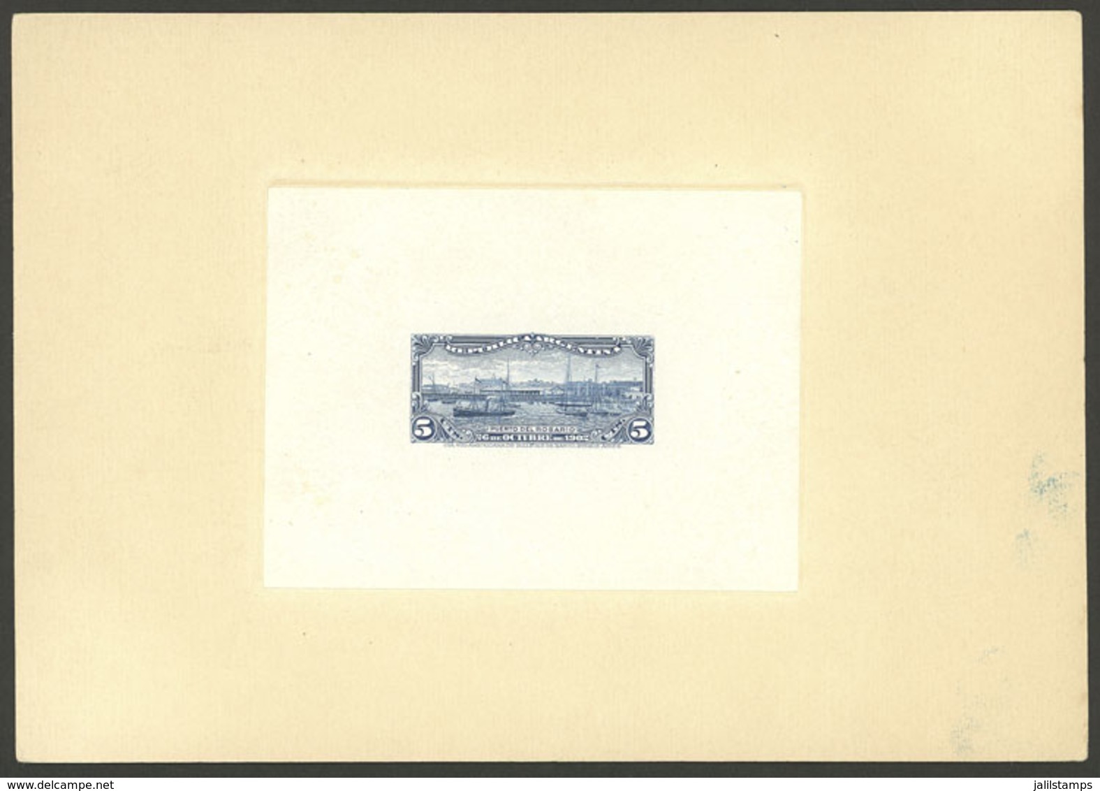 ARGENTINA: GJ.273, 1902 Port Of Rosario (ships, Sailing Boats, Dock), DIE PROOF In Blue, Printed On Unsurfaced Paper Glu - Sonstige & Ohne Zuordnung