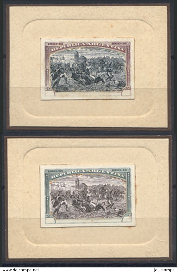 ARGENTINA: Year 1910 Centenary Of The Revolution, 2 Unadopted Die Essays (different Colors), BATTLE OF SAN LORENZO, Exce - Autres & Non Classés