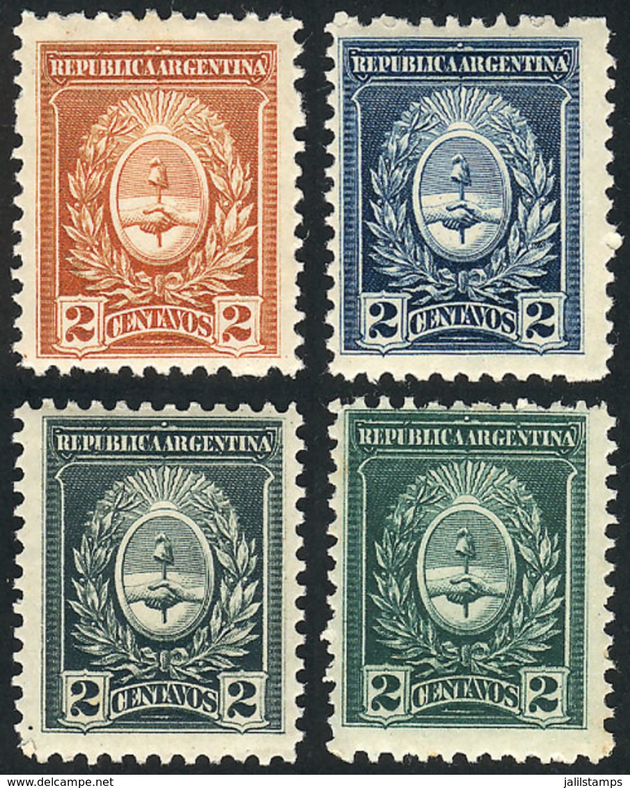 ARGENTINA: Circa 1910, 4 Essays On An Unadopted Design, 2c. Coat Of Arms, Perforated And Gummed, MNH, Superb! - Autres & Non Classés