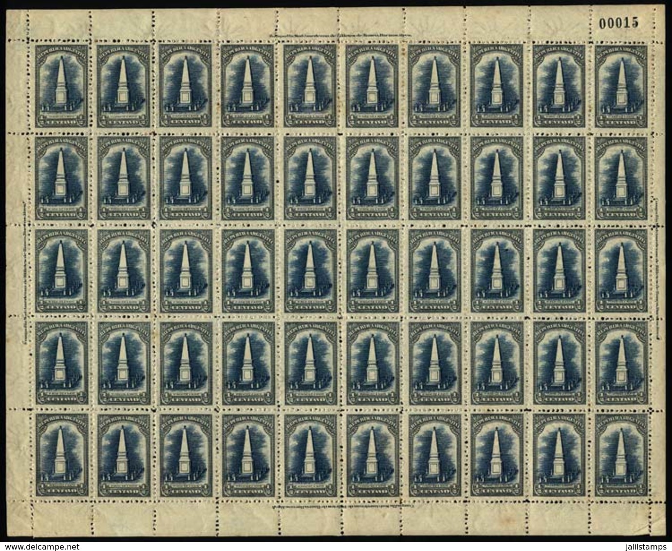 ARGENTINA: GJ.300 + 300a, 1910 ½c. May Pyramid, Complete Sheet Of 50 Stamps Including 3 Examples With DOUBLE IMPRESSION  - Autres & Non Classés