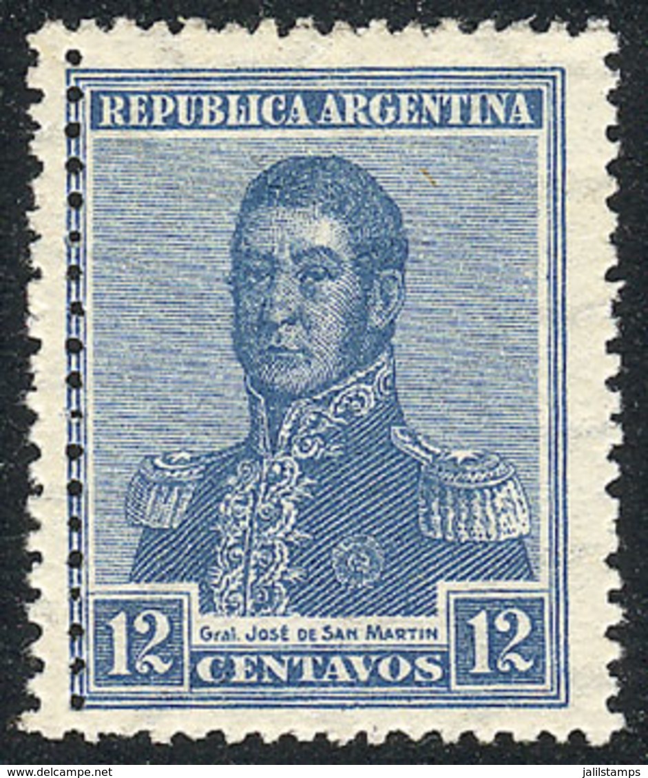 ARGENTINA: GJ.447, 1917 12c. San Martín With DOUBLE Vertical Perforation At Left, VF! - Autres & Non Classés