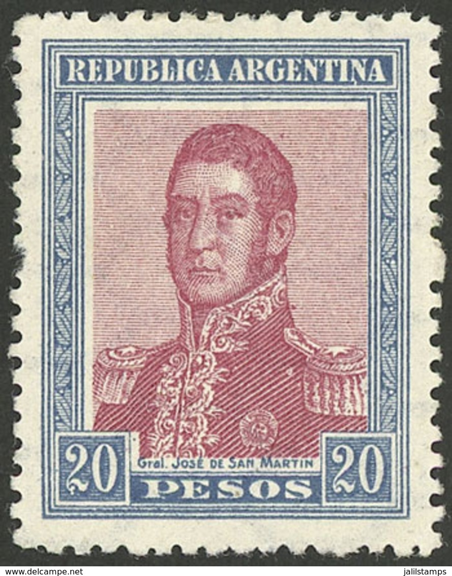 ARGENTINA: GJ.455, 1917 20P. San Martín, Mint With Small Hinge Mark, Excellent Quality! - Other & Unclassified