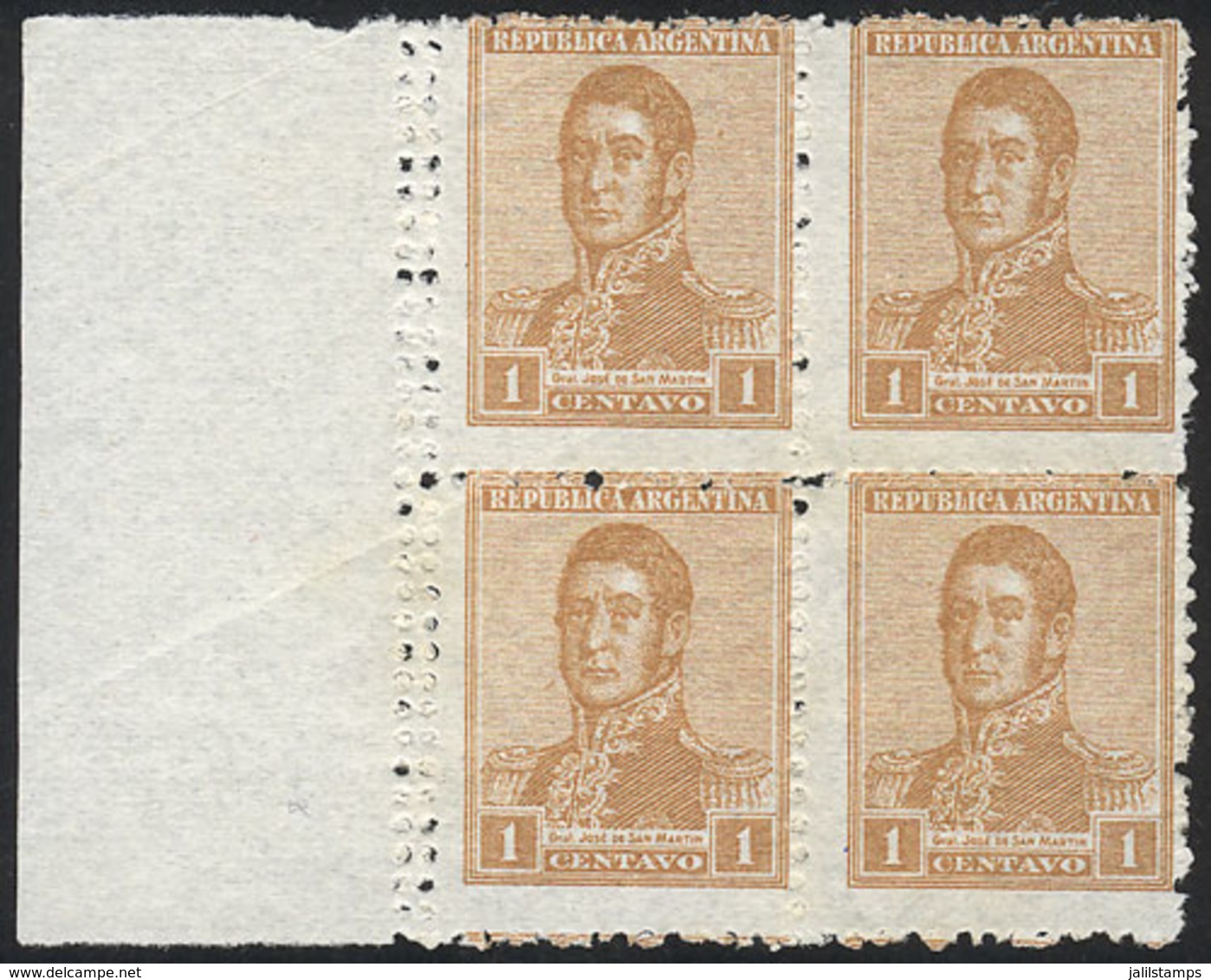 ARGENTINA: GJ.458, Block Of 4 With Variety: DOUBLE Vertical Perforation At Left, Mint Without Gum, VF - Sonstige & Ohne Zuordnung