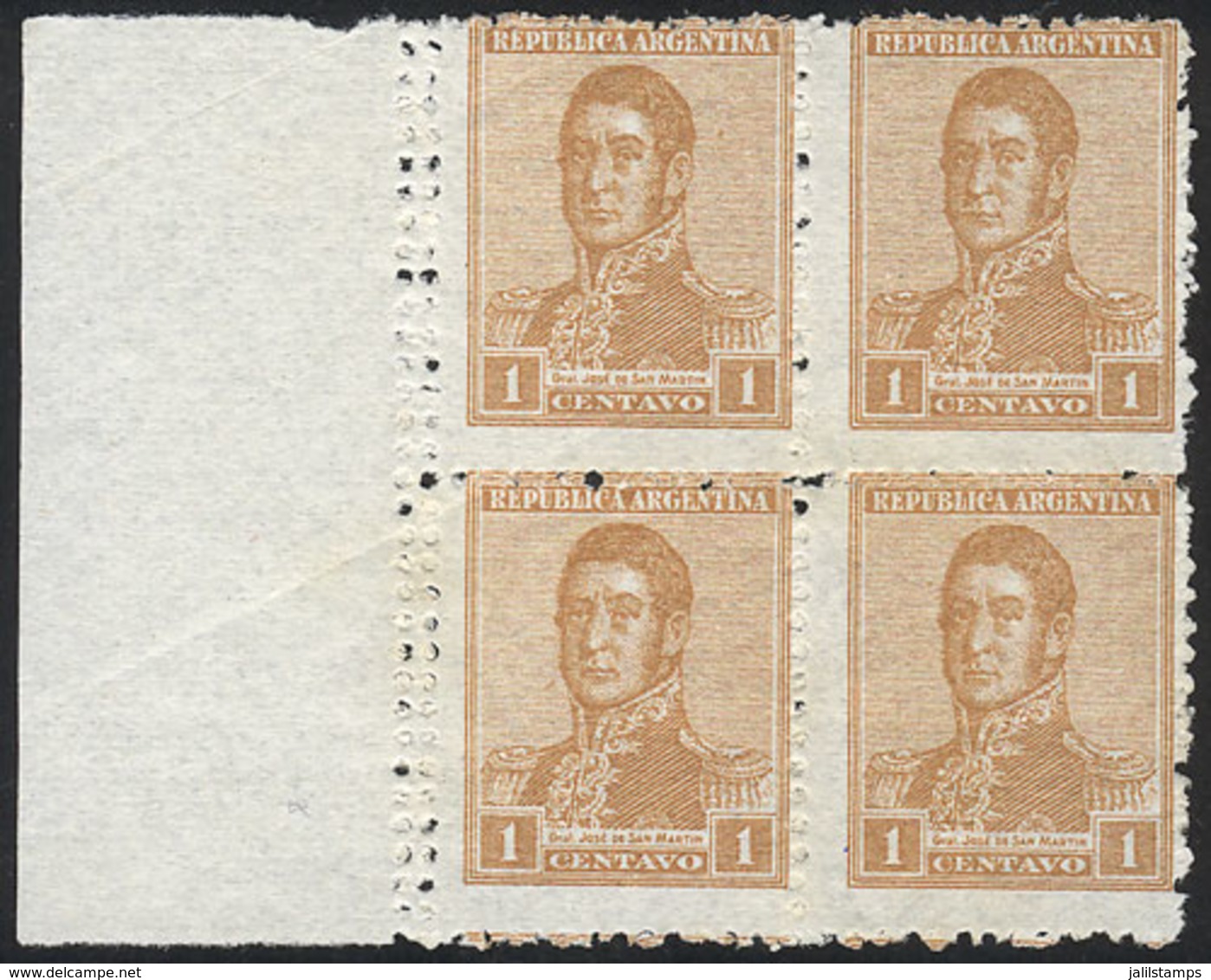 ARGENTINA: GJ.458, Block Of 4 With Variety: DOUBLE Vertical Perforation At Left, Mint Without Gum, VF - Autres & Non Classés
