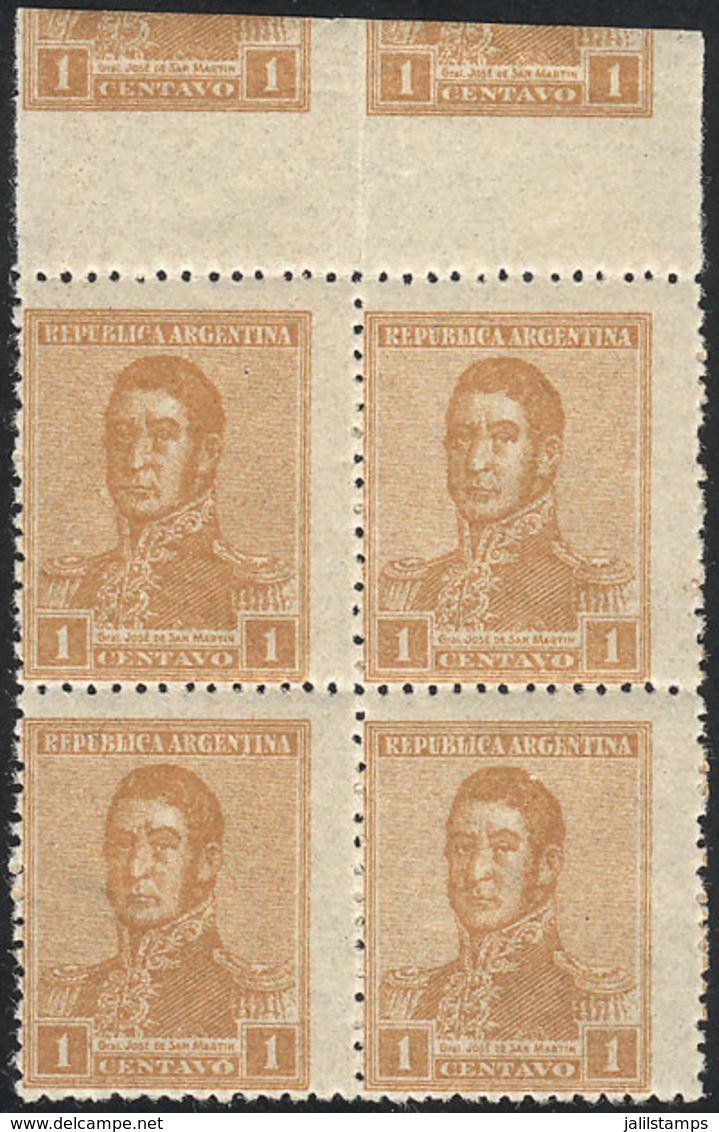 ARGENTINA: GJ.458, Block Of 4 Printed On THICK And Lightly DIAGONALLY RIBBED PAPER  (very Rare), Also With Partial Impre - Otros & Sin Clasificación