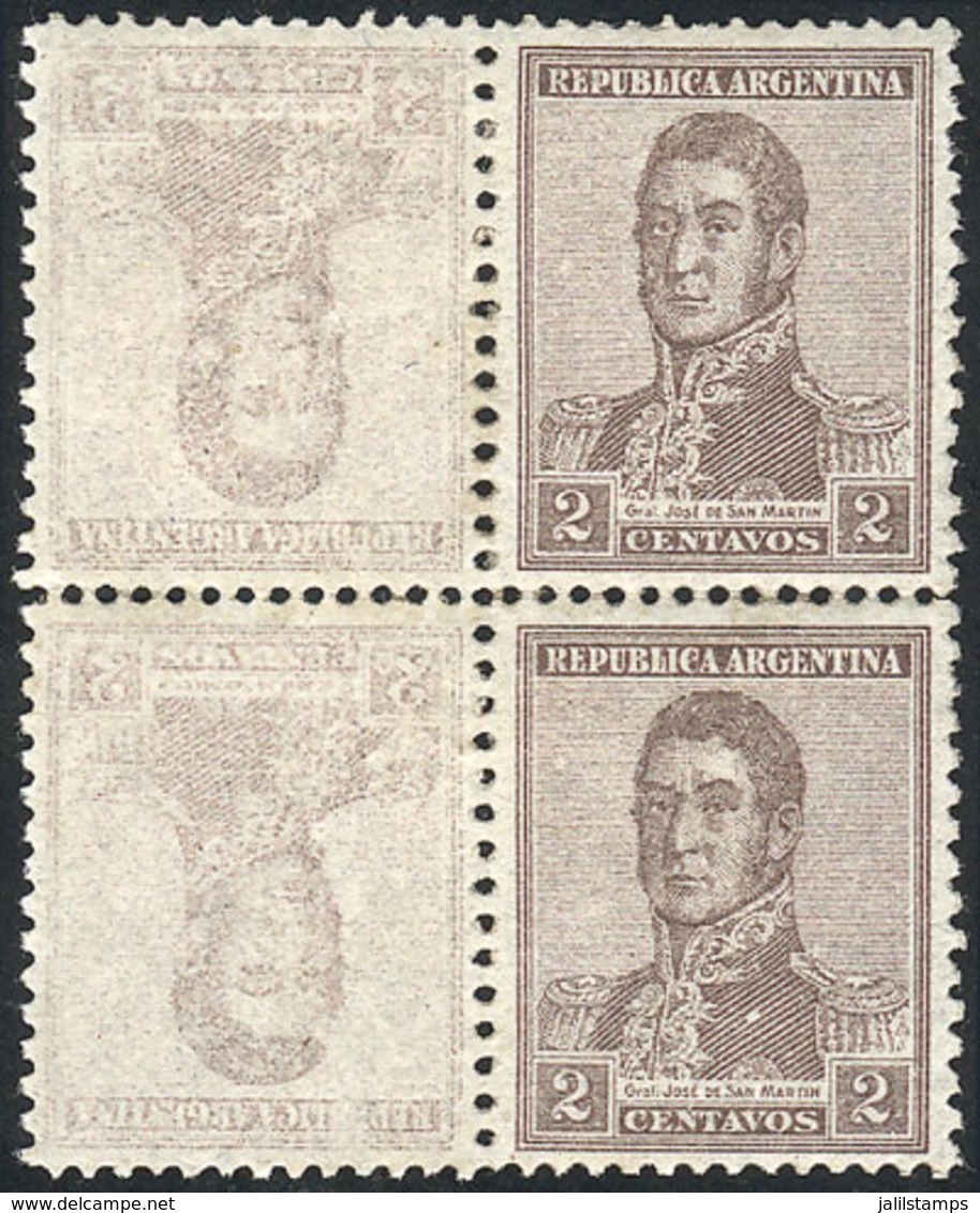 ARGENTINA: GJ.459, Vertical Pair With 2 Labels At Left With A Faint INVERTED DOUBLE IMPRESSION Which Can Be Clearly Seen - Sonstige & Ohne Zuordnung
