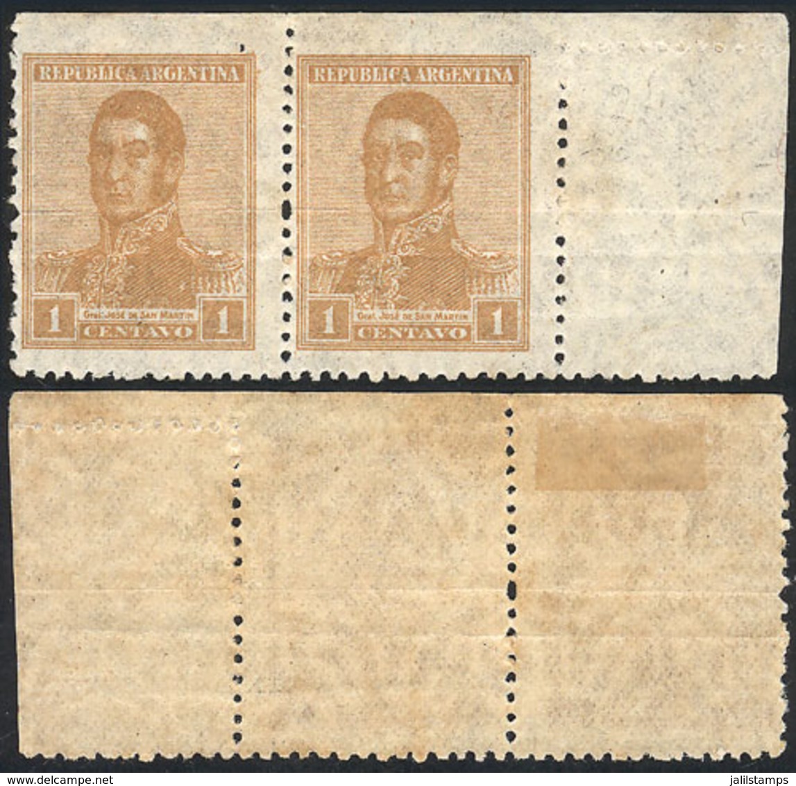 ARGENTINA: GJ.494, Corner Pair, Both Stamps IMPERFORATE At Top, Rare! - Sonstige & Ohne Zuordnung