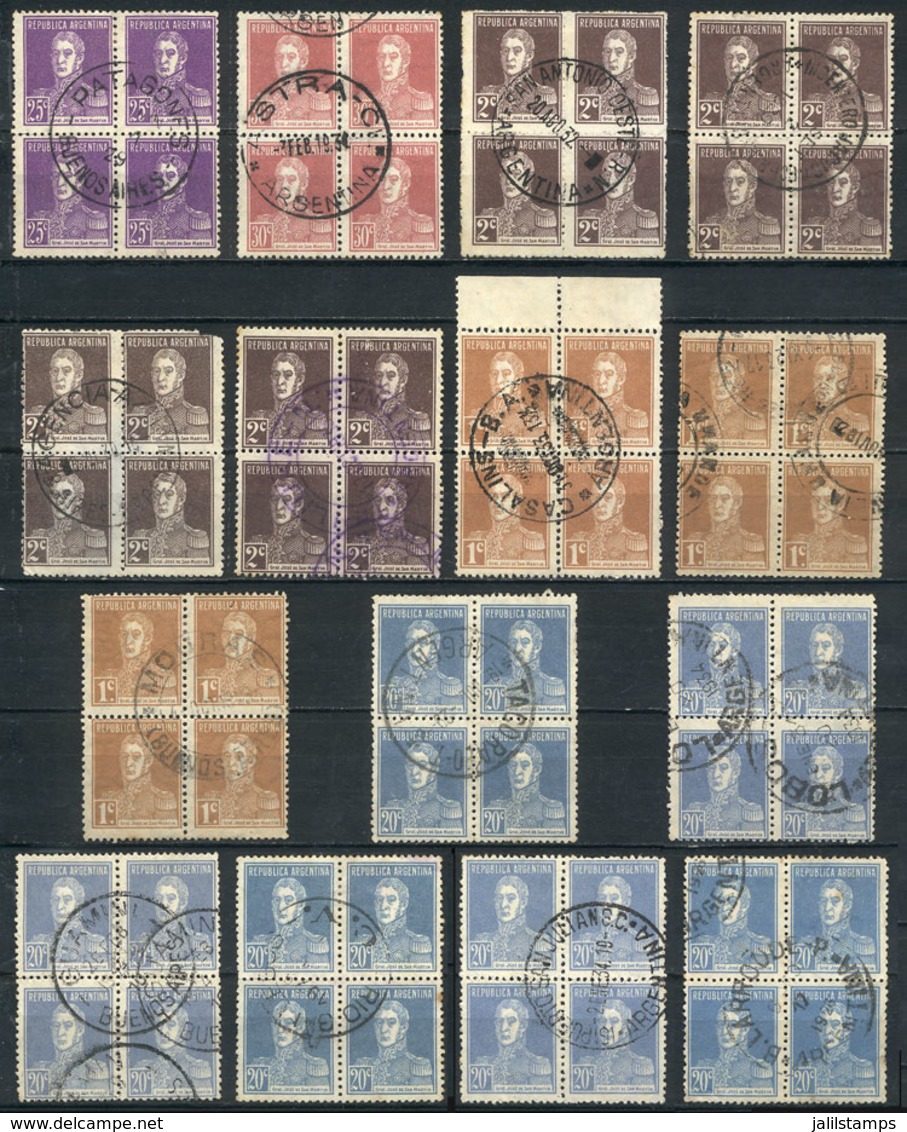 ARGENTINA: GJ.596 + Other Values, 148 Used Blocks Of 4 With Varied Postmarks, Including Some Very Interesting And Scarce - Sonstige & Ohne Zuordnung