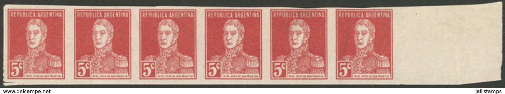 ARGENTINA: GJ.599, Proof In The Issued Color, Strip Of 6 Printed On Thin Porous Paper, VF Quality! - Other & Unclassified