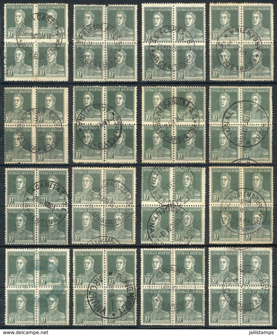 ARGENTINA: GJ.600, More Than 120 Used Blocks Of 4 With Varied Postmarks, Including Some Very Interesting And Scarce, For - Sonstige & Ohne Zuordnung