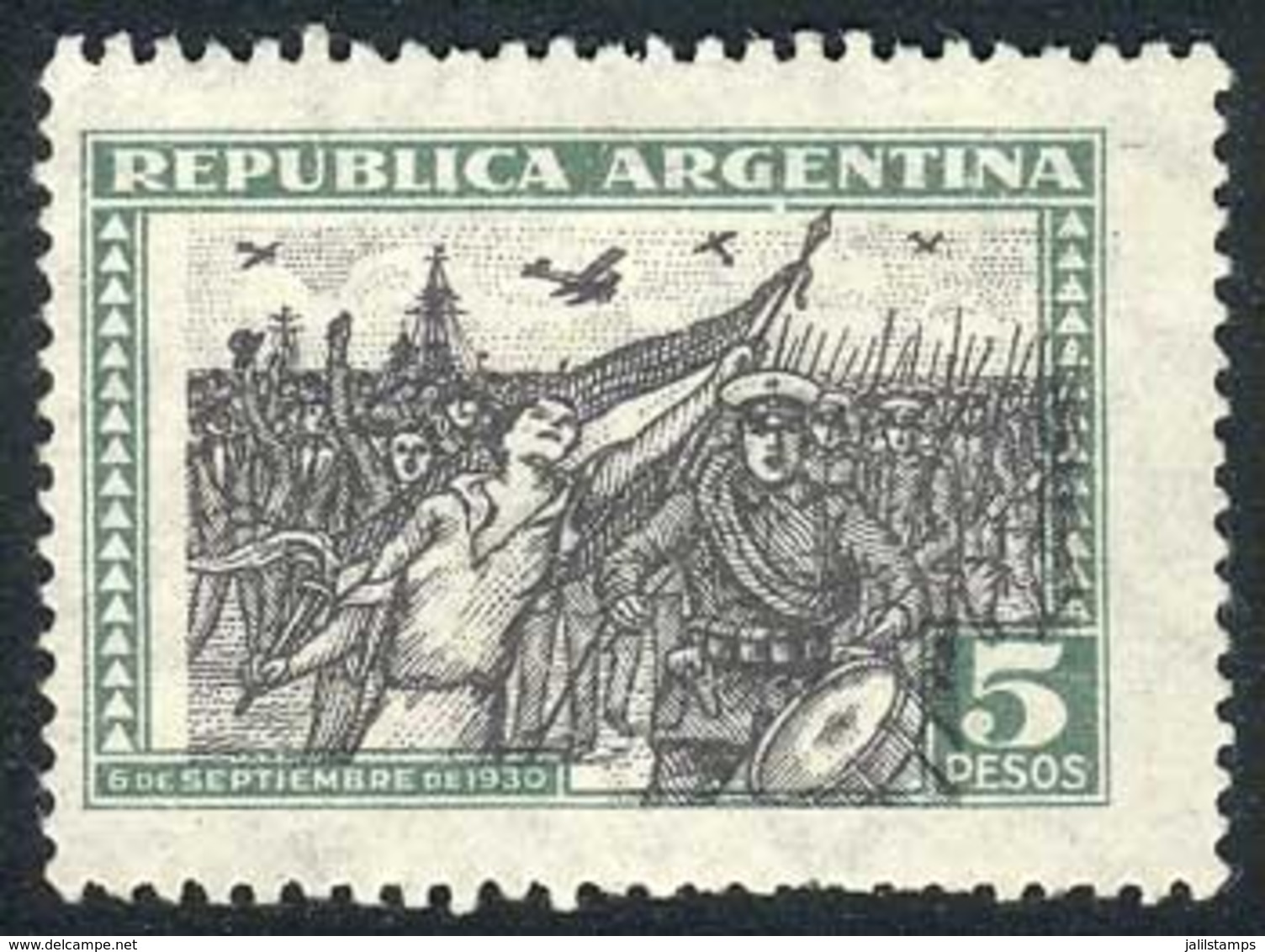 ARGENTINA: GJ.691, 1930 Revolution 5P., With Variety: Black Center With Rightward And Downward Shift, Very Notable, VF Q - Sonstige & Ohne Zuordnung