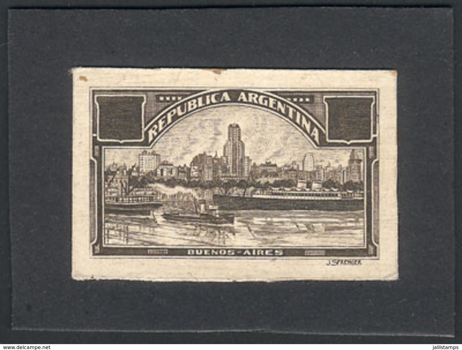 ARGENTINA: Die Essay Of An Unadopted Design, Port Of Buenos Aires And Kavannah Building (without Value), Very Dark Brown - Other & Unclassified