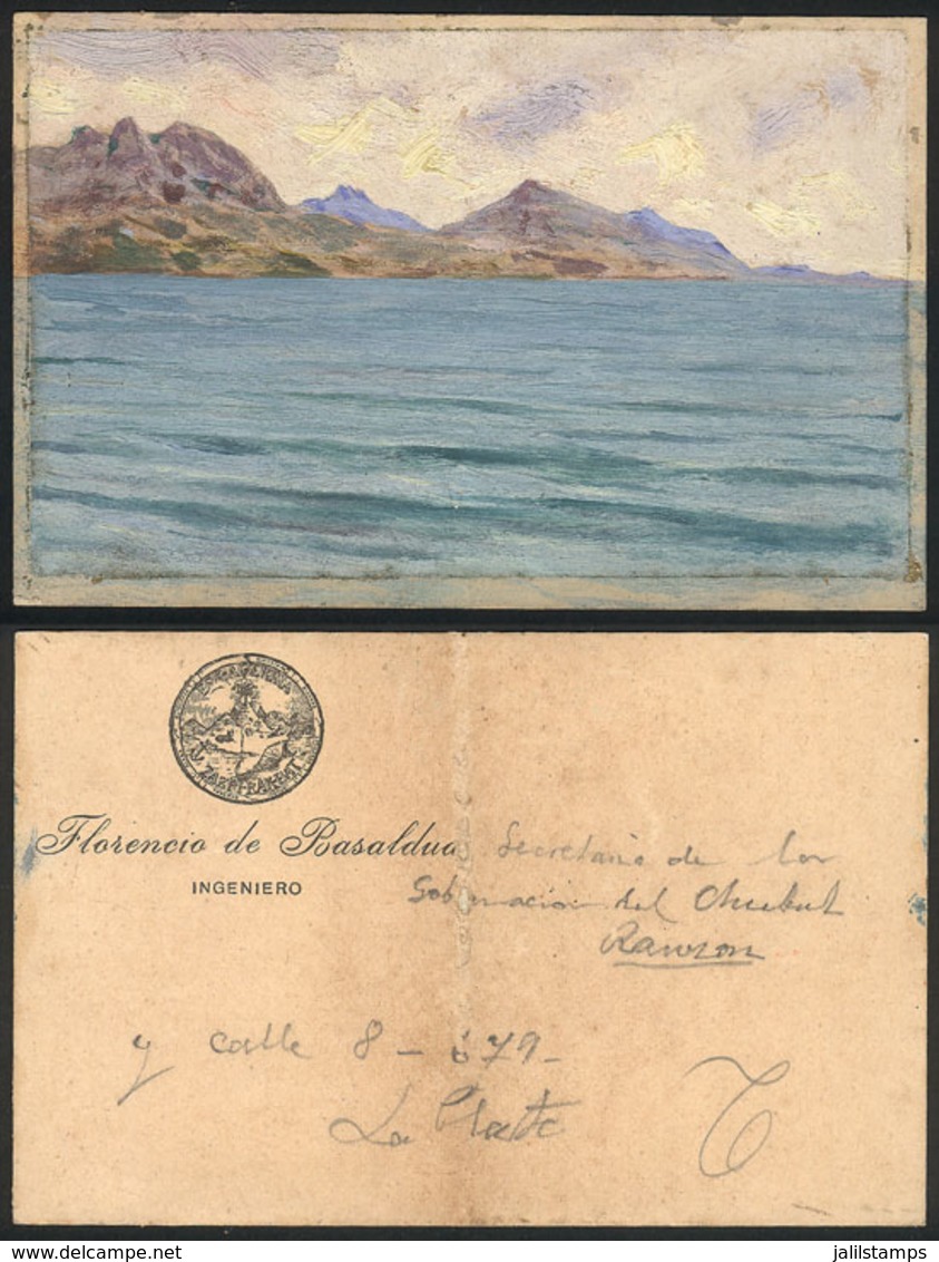 ARGENTINA: Original Artist's Painting (watercolors) For An Unadopted Design, View Of Mountain Range From The Sea (probab - Sonstige & Ohne Zuordnung