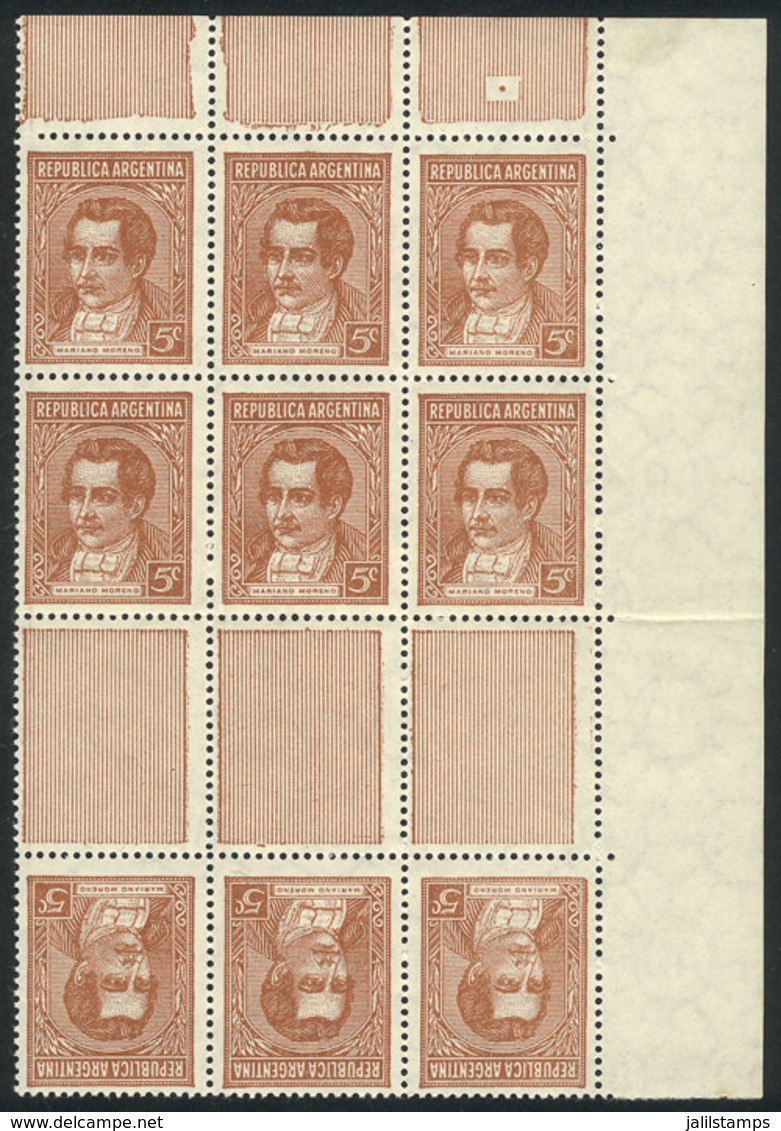 ARGENTINA: GJ.795TH, Block Of 9 Stamps That Includes 3 Tete-beche Pairs With Horizontal Gutter, VF! - Sonstige & Ohne Zuordnung