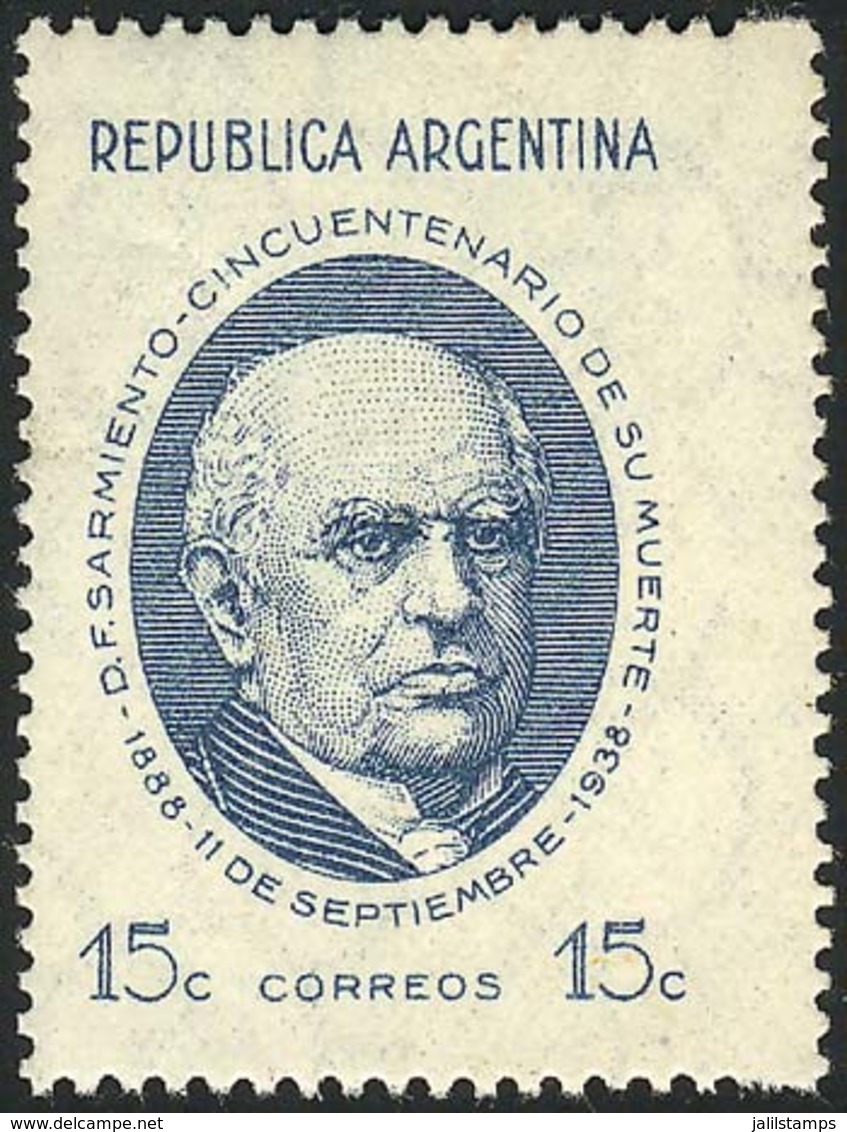 ARGENTINA: GJ.820, 1938 15c. Sarmiento With Perforation Variety (salto De Peine, The Stamp With Wider Than Normal), VF! - Sonstige & Ohne Zuordnung