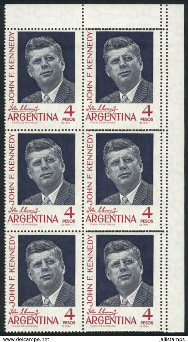 ARGENTINA: GJ.872, 1964 Kennedy, Block Of 6 With DOUBLE Perforation Variety, VF! - Sonstige & Ohne Zuordnung