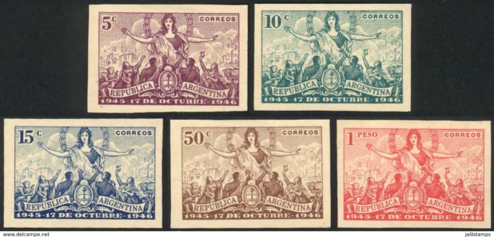 ARGENTINA: GJ.935/939, 1946 Peronist Movement Of October 17, PROOFS In The Adopted Colors, Printed On Paper, Imperforate - Other & Unclassified