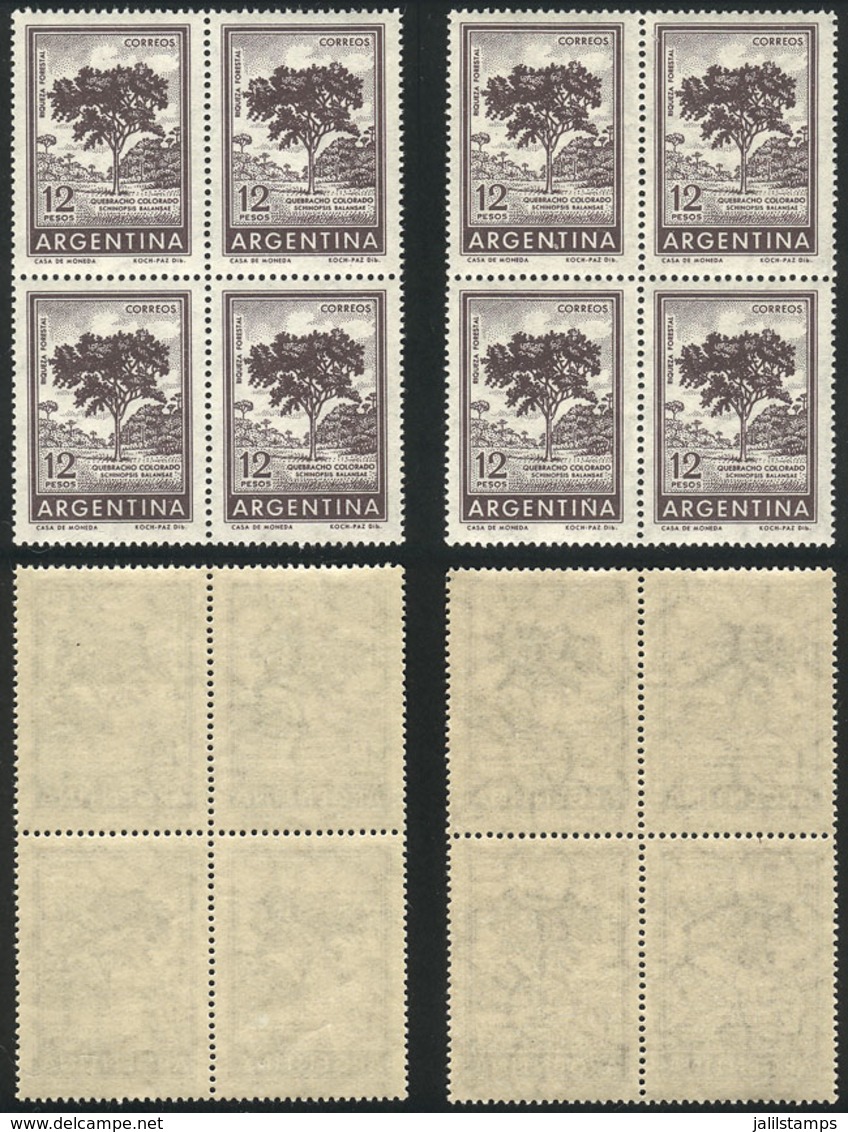 ARGENTINA: GJ.1144, 12P. Quebracho Tree, Offset, 2 Blocks Of 4, VERY DIFFERENT PAPERS (one Thin And Translucent, Rare!). - Other & Unclassified