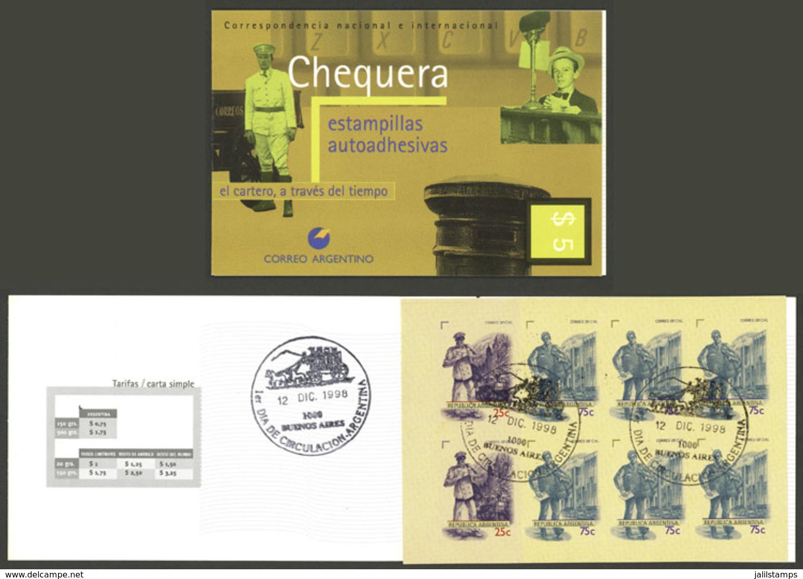 ARGENTINA: Booklet GJ.2927(1), Extremely Rare Booklet With Rouletting And First Day Postmark Of 12/DE/1998, Excellent Qu - Autres & Non Classés