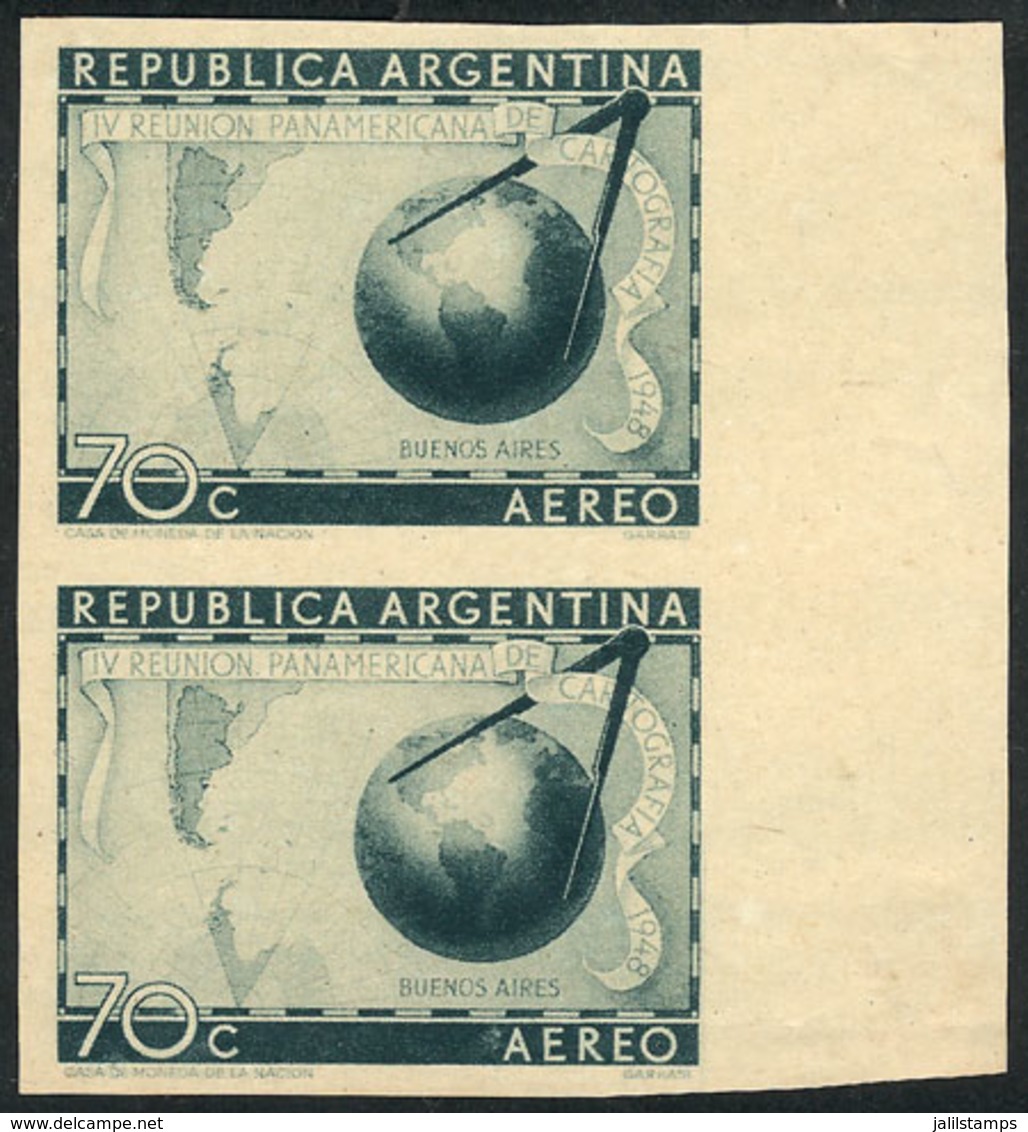 ARGENTINA: GJ.962, 1948 Congress Of Cartography, PROOF In Bluish Green, Imperforate Pair Printed On Ordinary Paper, Rare - Luftpost