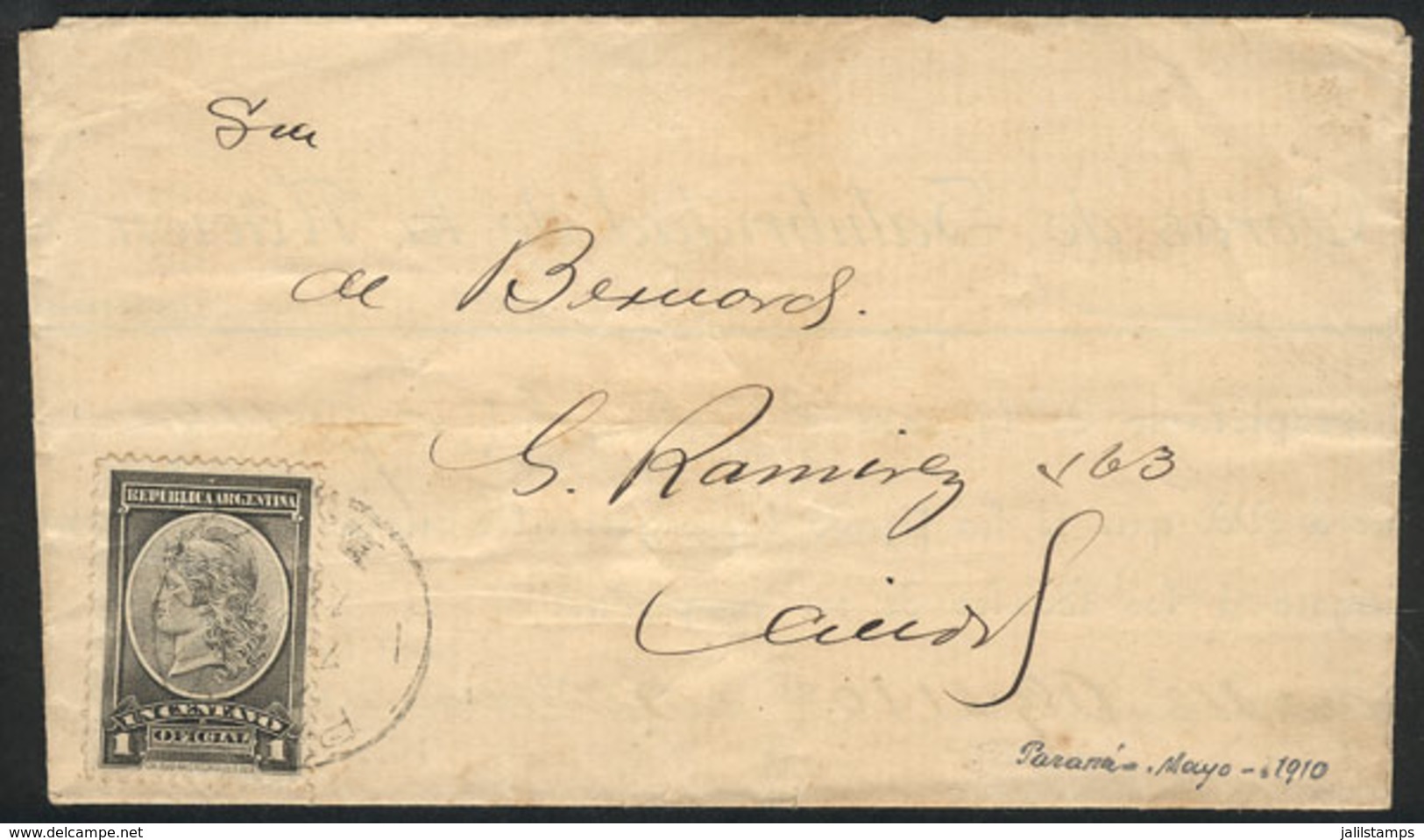 ARGENTINA: GJ.35, 1901 1c. Liberty Head, Franking Alone A Letter Used In Paraná On 14/MAY/1910, Very Nice! - Service