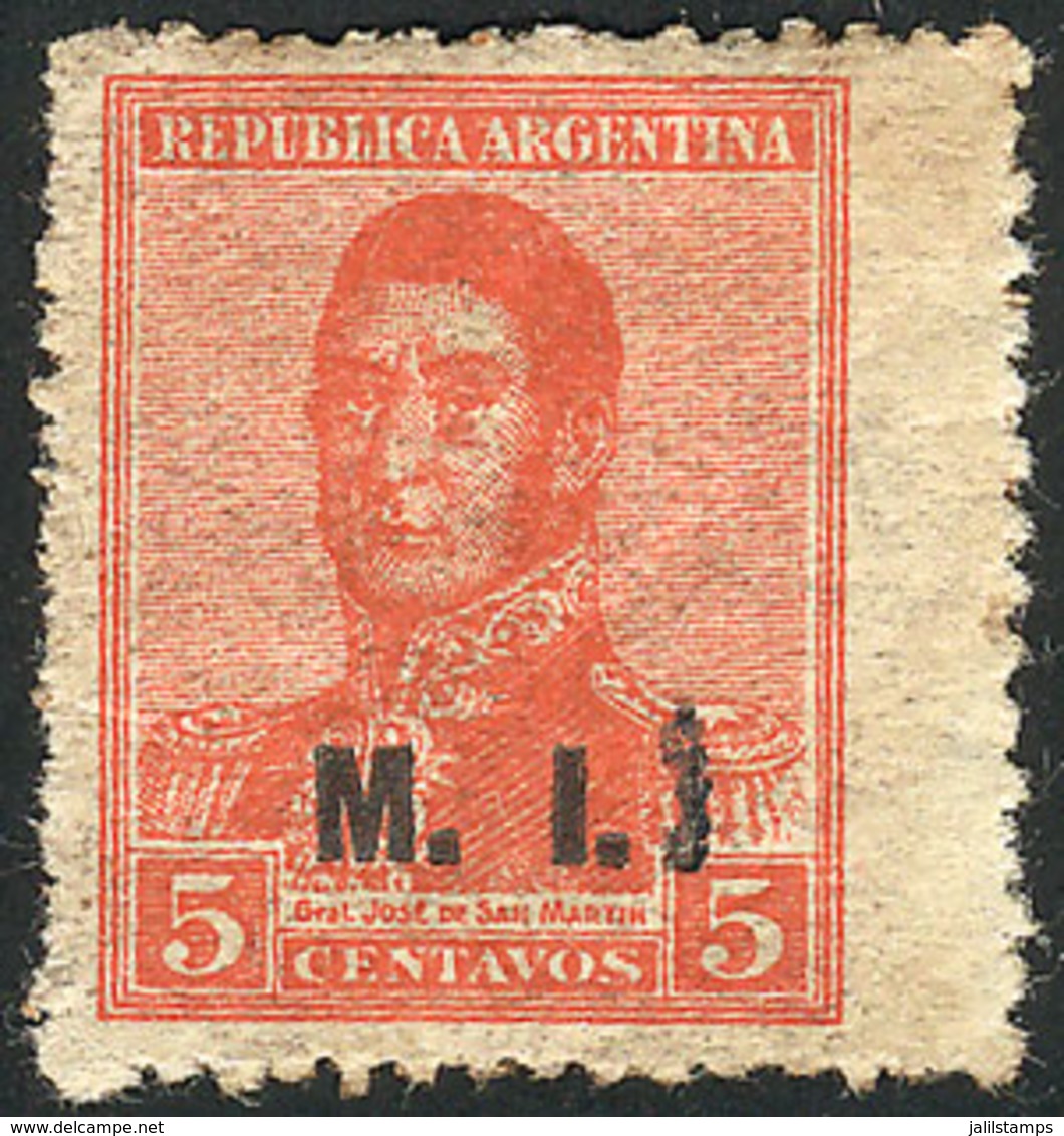 ARGENTINA: GJ.376a, 1918 5c. San Martín Unwatermarked, With Overprint Originally "M.I." With A Second Typographed "I" (t - Dienstmarken