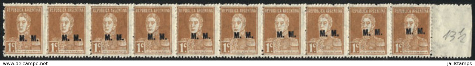 ARGENTINA: GJ.481, Horizontal Strip Of 10 Stamps With Variety: DIATONAL OVERPRINT, MNH, Excellent Quality! - Service