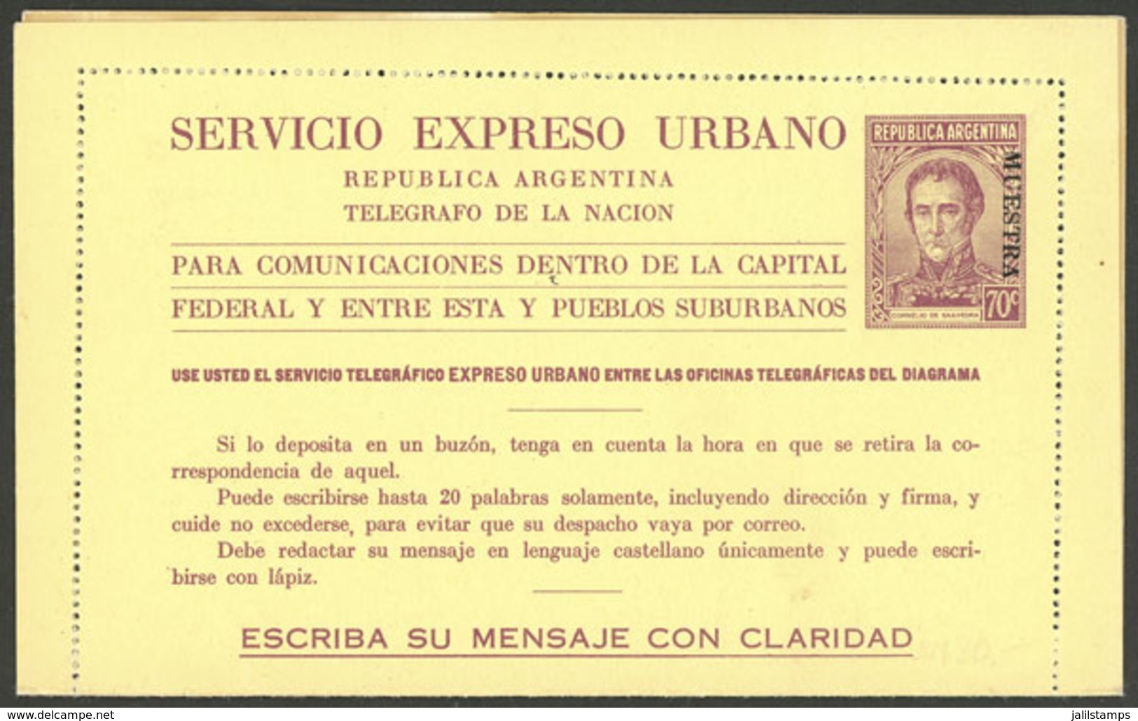 ARGENTINA: Expreso Urbano GJ.EXU- 22, With MUESTRA Ovpt., Excellent Quality! - Entiers Postaux