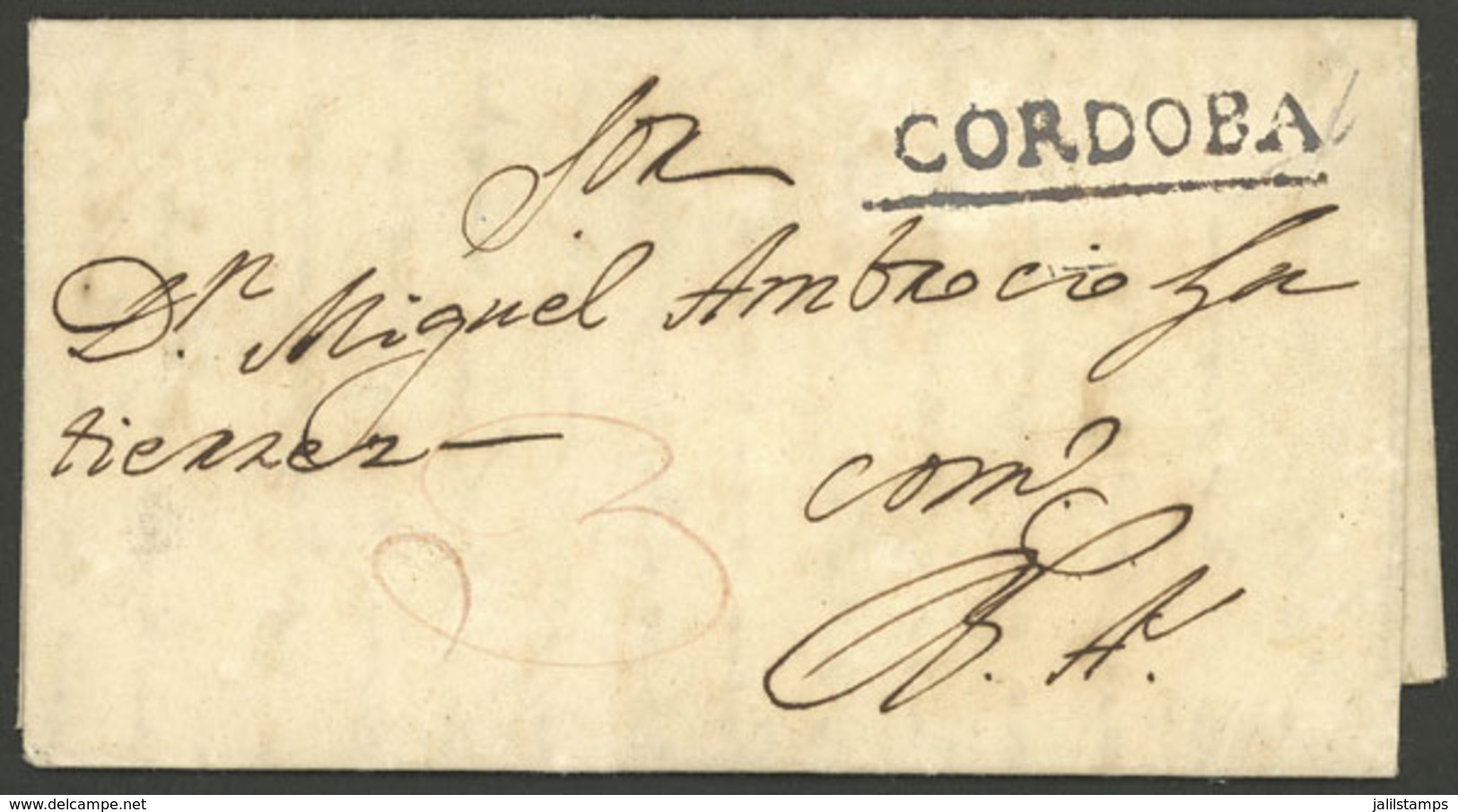 ARGENTINA: CÓRDOBA - Buenos Aires 22/OC/1827: Long Entire Letter With Straightline "CORDOBA" In Black-chestnut (GJ.CBA 1 - Prephilately