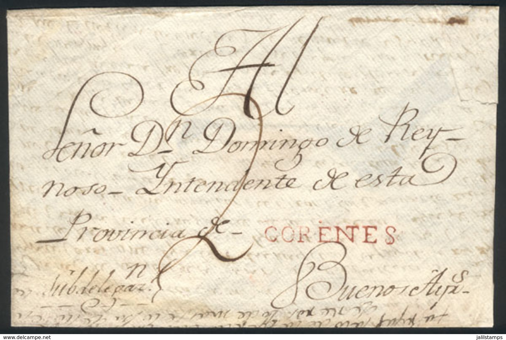 ARGENTINA: 20/MAY/1794 CORRIENTES - Buenos Aires: Dated Folded Cover With "CORENTES" Marking In Chestnut-red Perfectly A - Préphilatélie