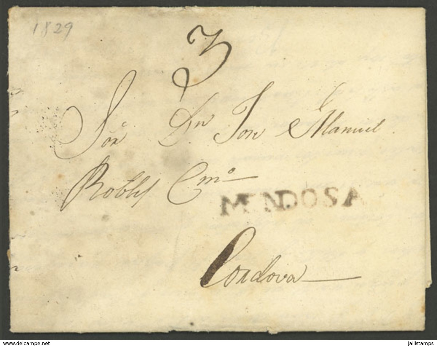 ARGENTINA: Entire Letter To Córdoba, Dated 11/AP/1829 And With The Straightline Mark MENDOSA Without Frame (GJ.MEN 1A),  - Préphilatélie
