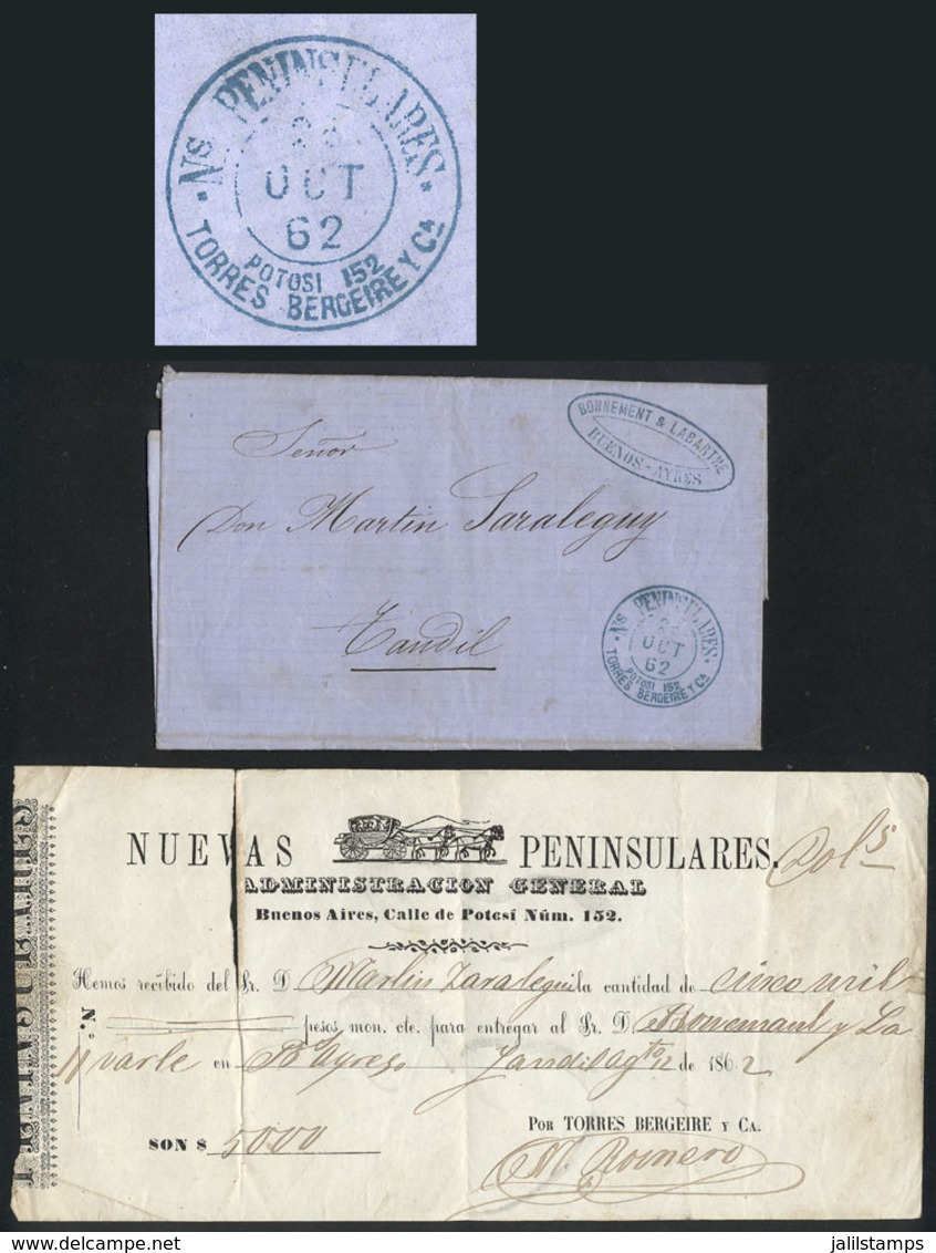 ARGENTINA: Entire Letter Sent From Buenos Aires To Tandil On 22/OC/1862, By STAGECOACH Mail "Nuevas Peninsulares", With  - Other & Unclassified