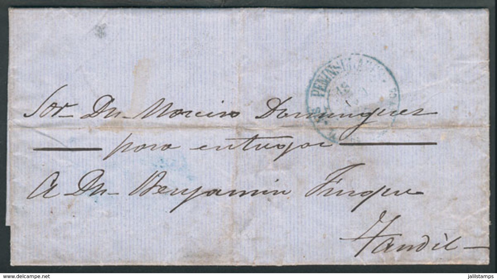 ARGENTINA: Entire Letter Sent From Buenos Aires To Tandil On 14/AU/1863 Without Postage, With Datestamp Mark Of Stagecoa - Other & Unclassified