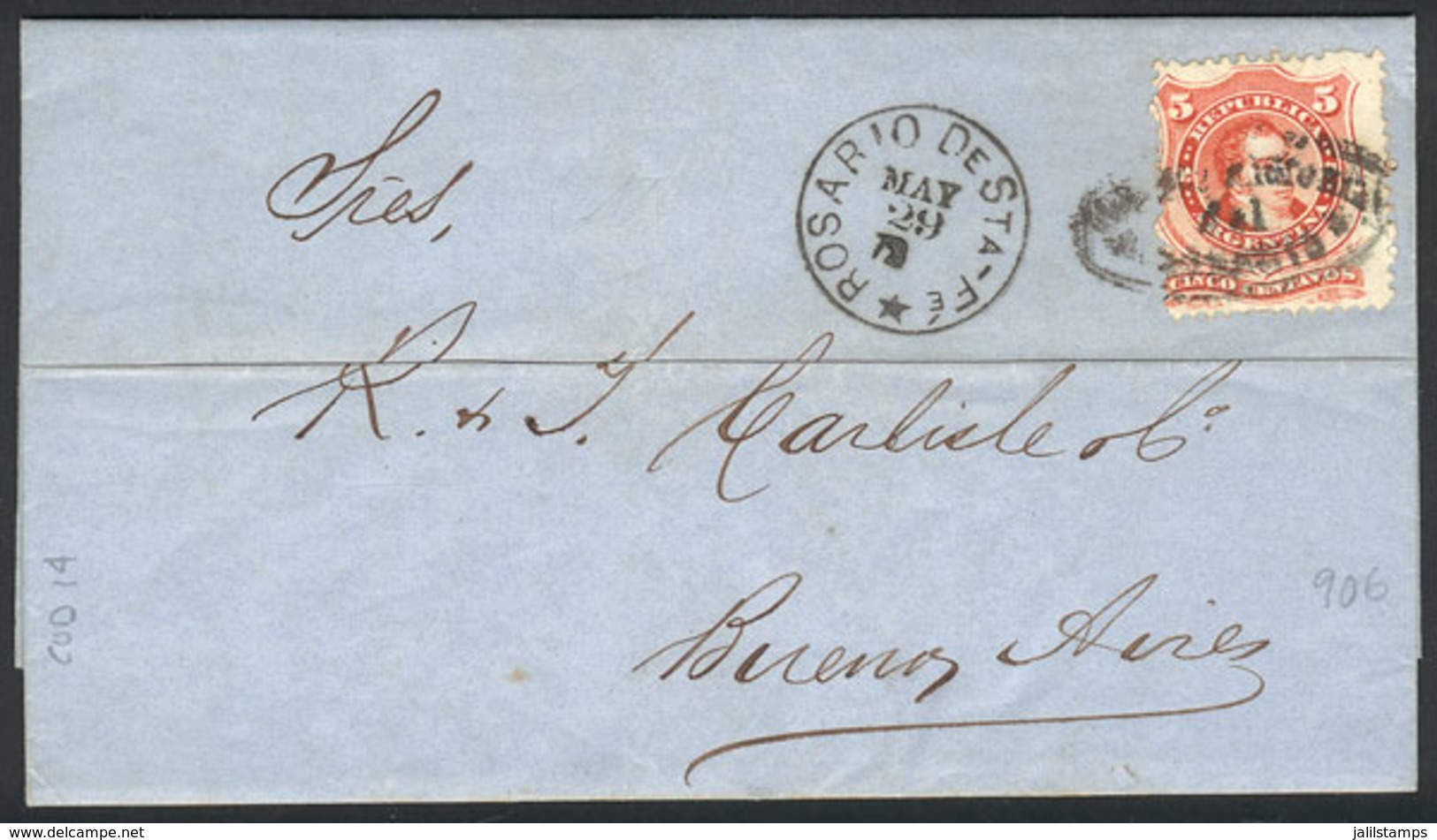 ARGENTINA: Entire Letter Sent From Rosario To Buenos Aires On 29/MAY/1872, Franked By GJ.38, Excellent Quality! - Other & Unclassified