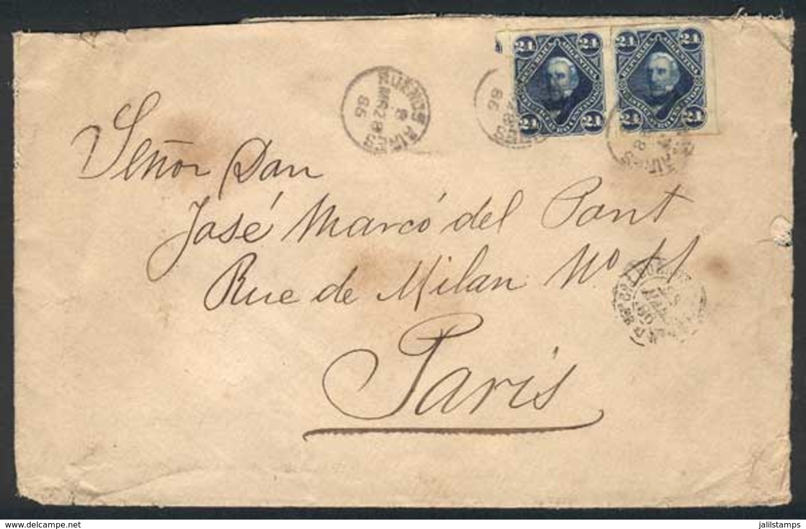 ARGENTINA: Cover Franked By GJ.52 Pair, Sent From Buenos Aires To Paris On 28/MAR/1886, Fine Quality, Rare! - Autres & Non Classés