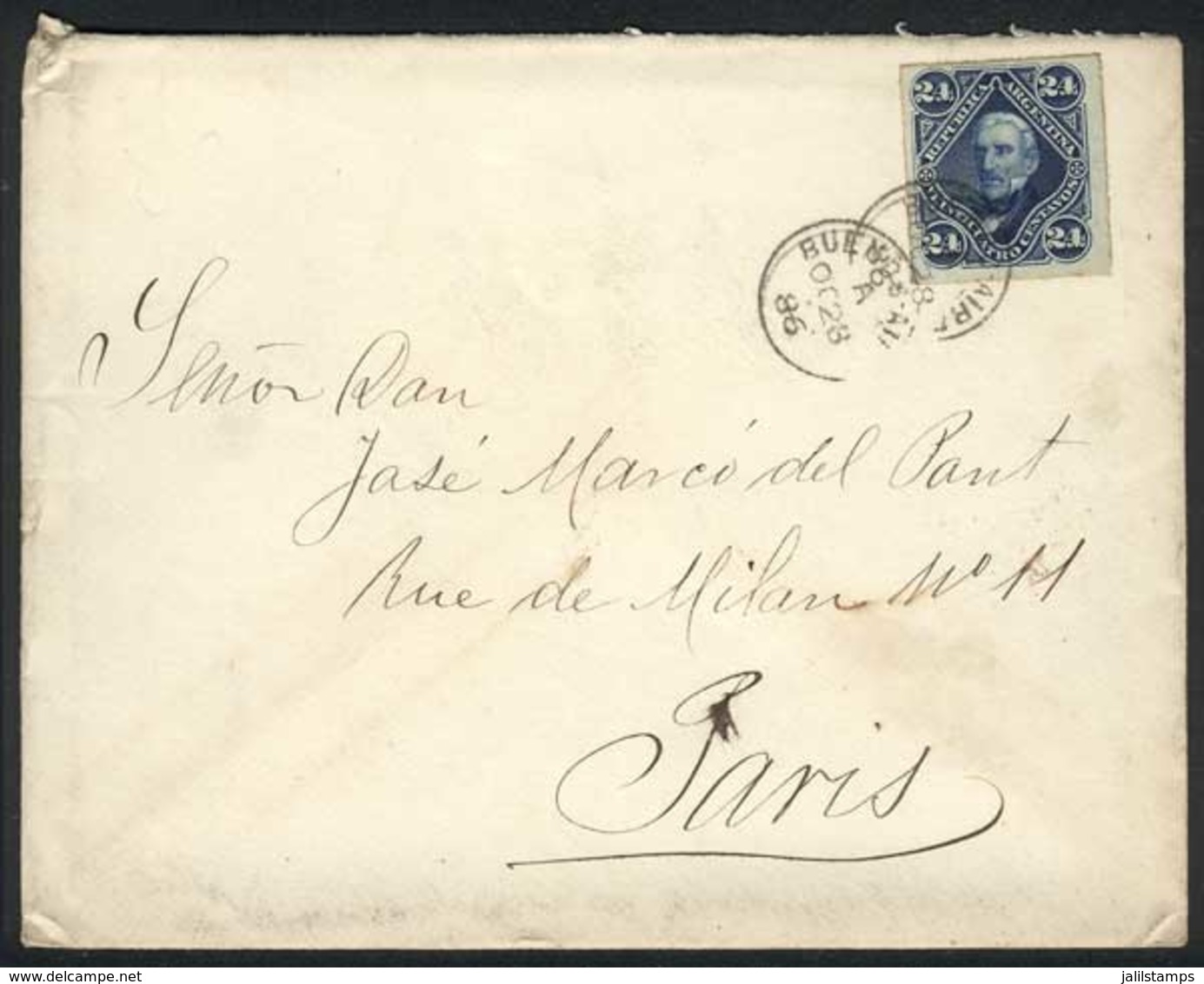 ARGENTINA: Cover Franked By GJ.52, Sent From Buenos Aires To Paris On 28/OC/1886, Excellent Quality! - Sonstige & Ohne Zuordnung