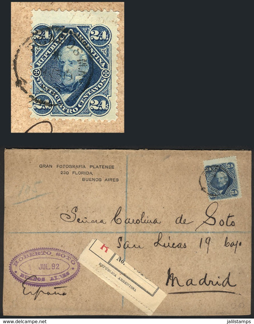 ARGENTINA: Registered Cover Sent From Buenos Aires To Madrid On 1/JL/1892, Franked By GJ.55 Alone, Cancelled "CERTIFICAD - Autres & Non Classés