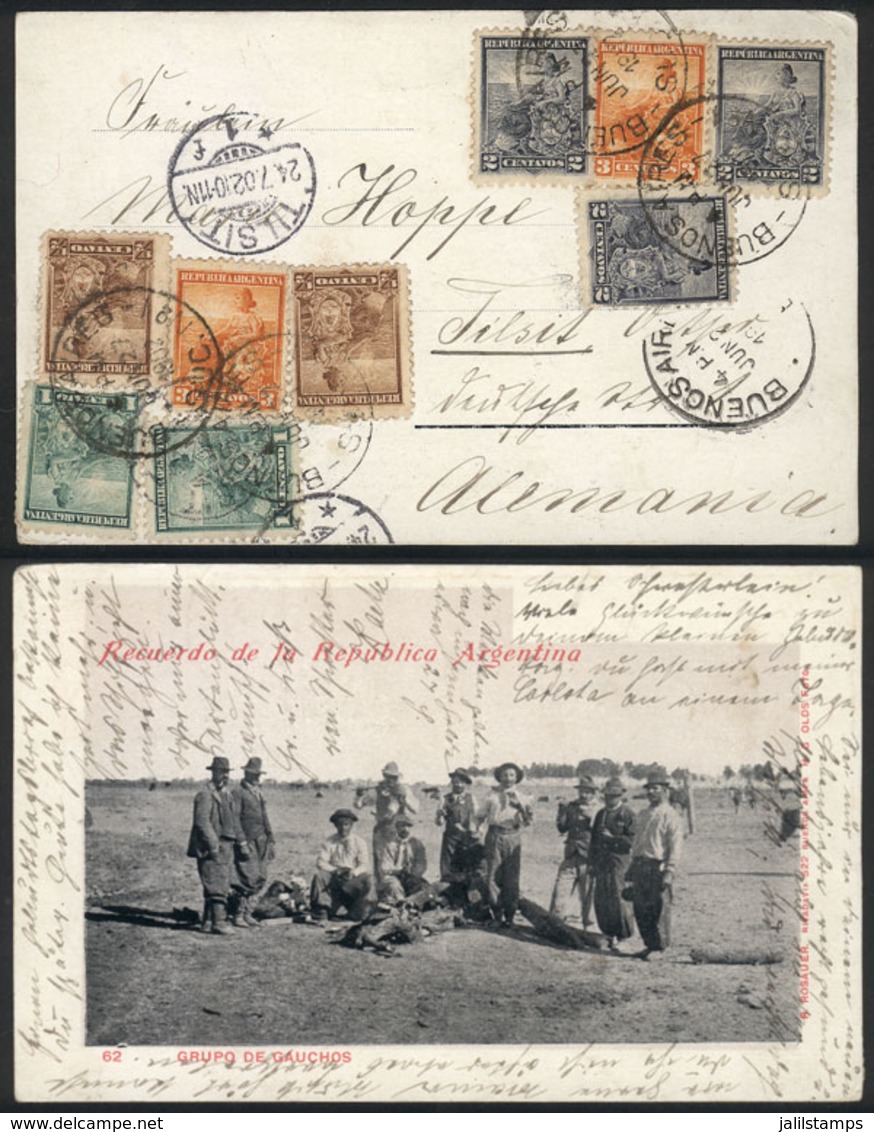 ARGENTINA: Rare PC With Spectacular View Of A "Group Of Gauchos", Sent From Buenos Aires To Tilsit (Germany) On 27/JUN/1 - Other & Unclassified