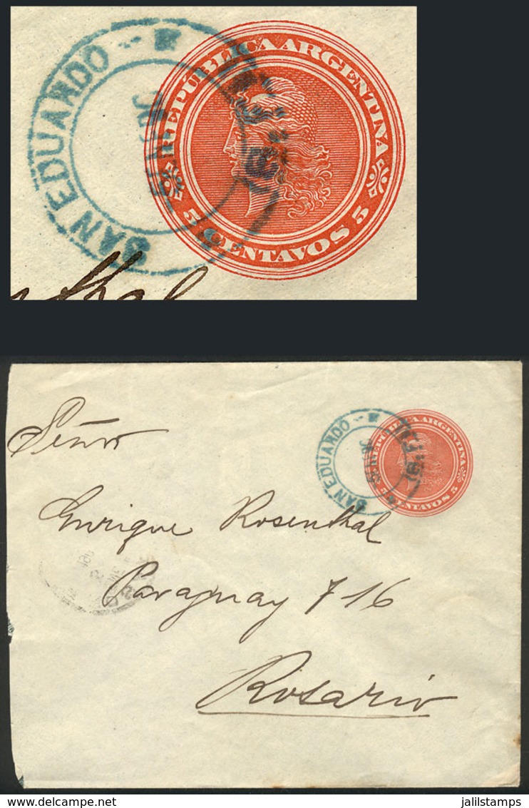 ARGENTINA: 5c. Stationery Envelope Sent To Rosario On 5/JA/1906, With Rare Cancel Of SAN EDUARDO (Santa Fe)! - Sonstige & Ohne Zuordnung