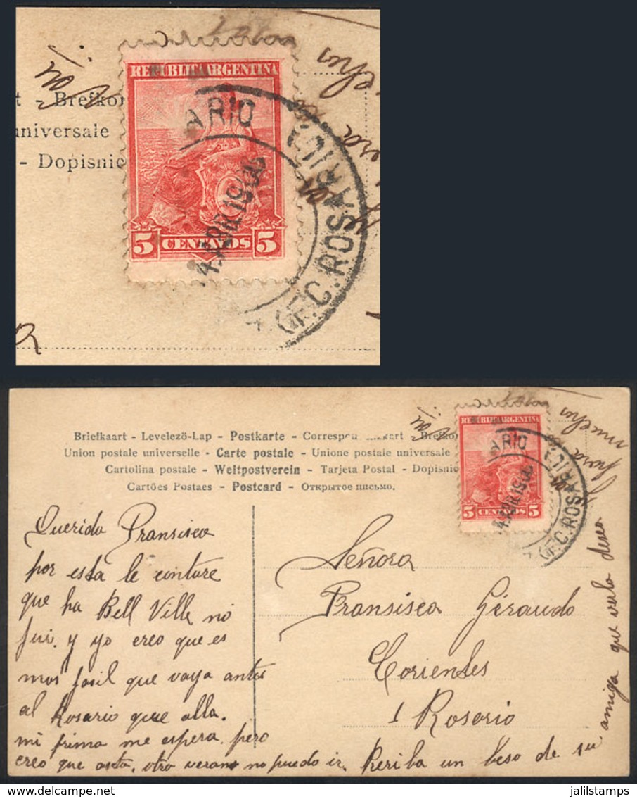 ARGENTINA: PC Sent To Rosario On 4/AP/1906 From A Nearby Town, Franked With 5c. And With Railway PO Cancel Of F.C. ROSAR - Other & Unclassified