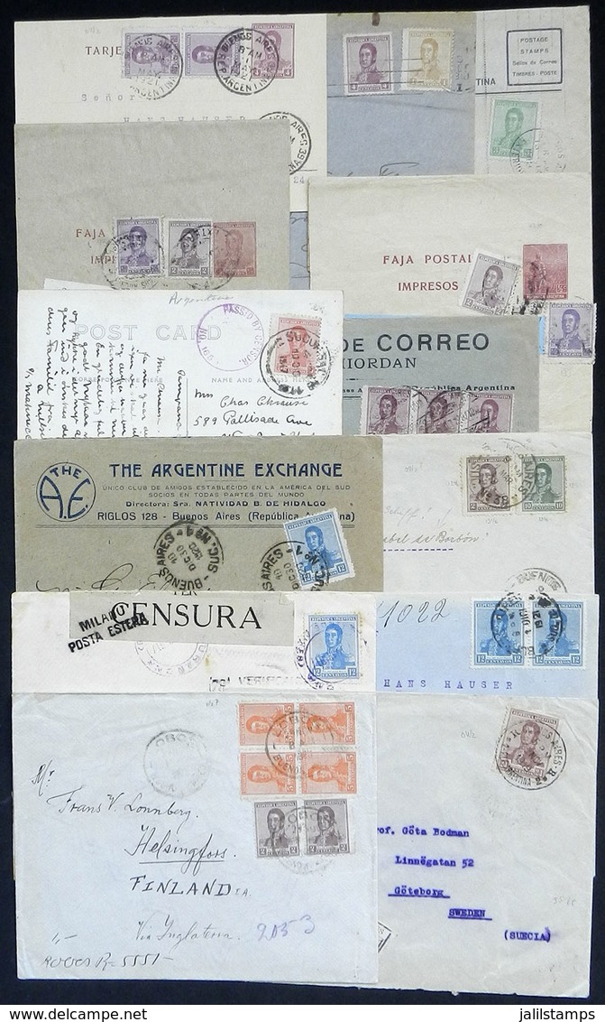 ARGENTINA: 13 Covers, Postal Stationeries, Etc. Used Between 1918 And 1921 Franked With Stamps Of San Martín Issues Of B - Sonstige & Ohne Zuordnung