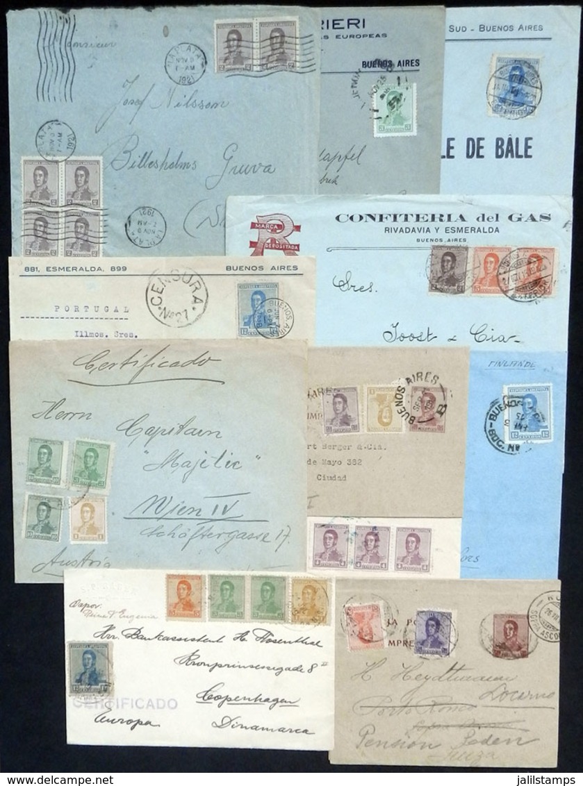 ARGENTINA: 11 Covers, Postal Stationeries, Etc. Used Between 1918 And 1921 Franked With Stamps Of San Martín Issues Of B - Sonstige & Ohne Zuordnung