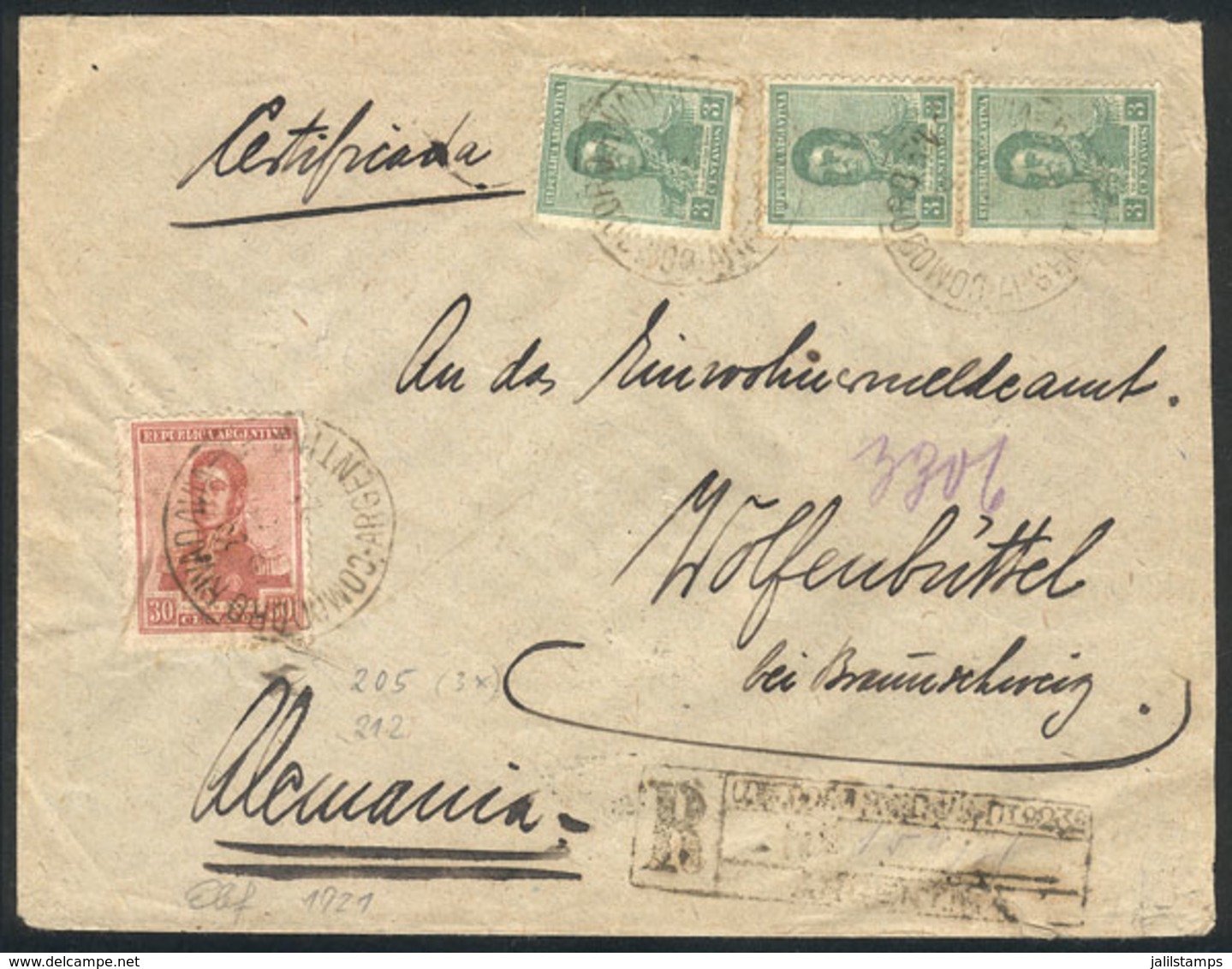 ARGENTINA: NO/1920 Comodoro Rivadavia - Germany, Registered Cover With Nice Postage Of 39c. Including GJ.508 (30c. With  - Other & Unclassified
