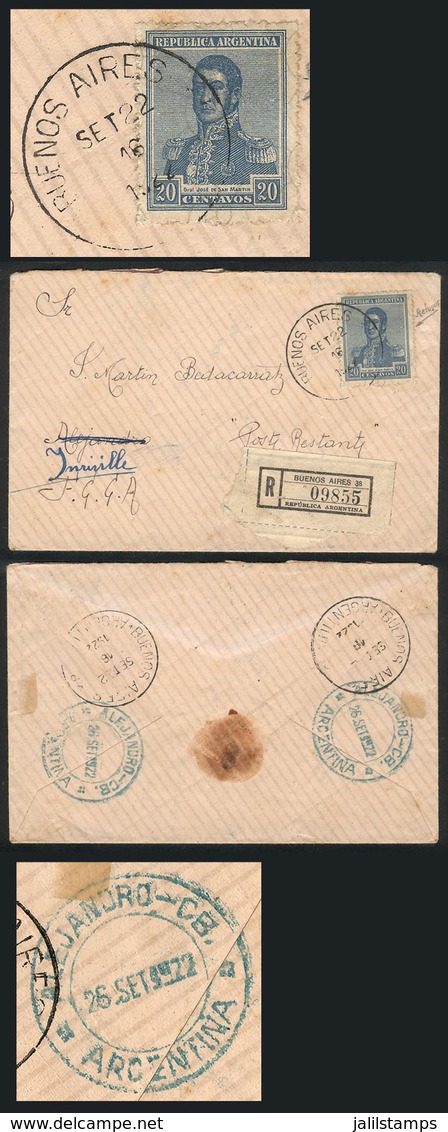 ARGENTINA: RARE RECEIVING CANCEL: Cover Franked By GJ.561 (20c. San Martín With Wmk Printed On Front) WITH A SMALL RETOU - Autres & Non Classés