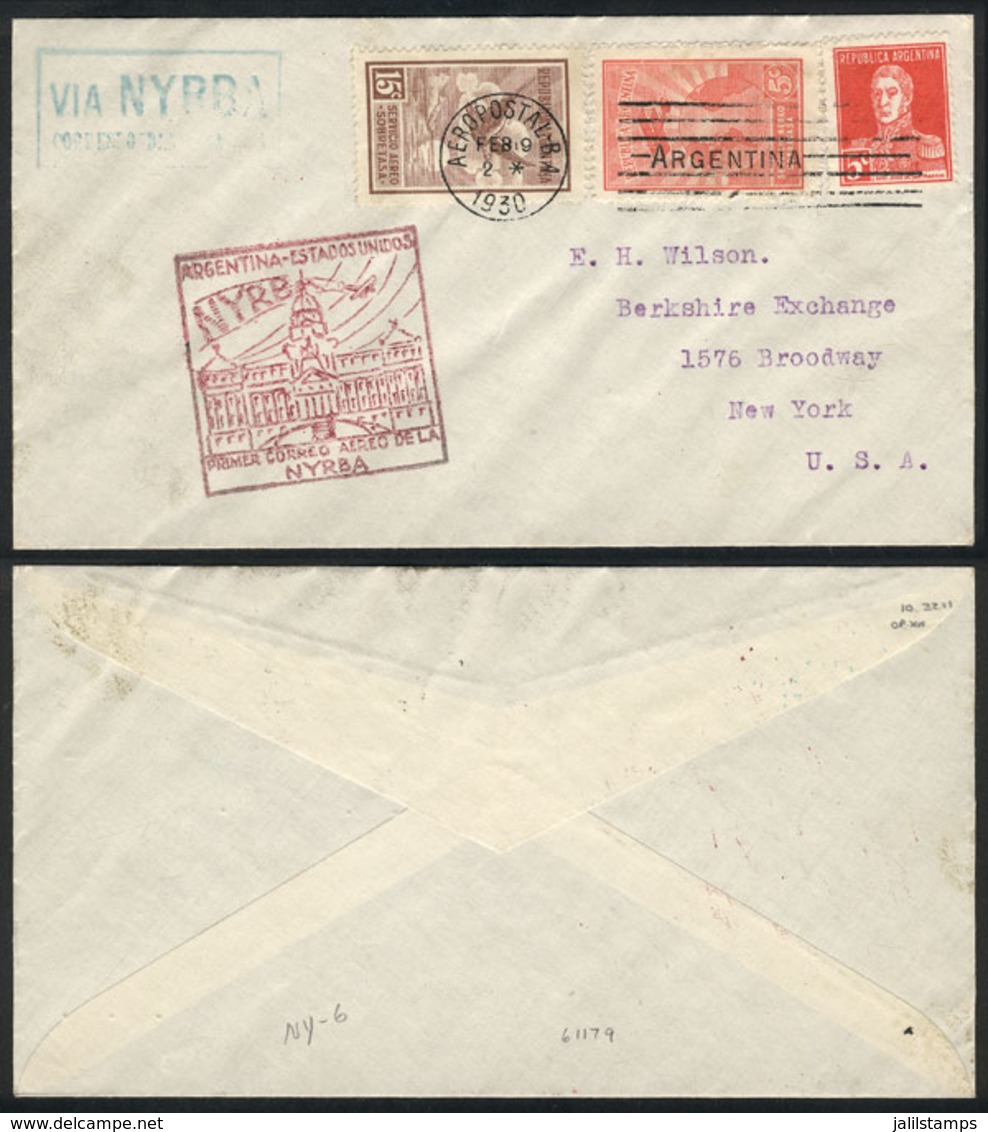 ARGENTINA: Airmail Cover Sent To USA On 19/FE/1930 On NYRBA First Flight, VF Quality! - Autres & Non Classés