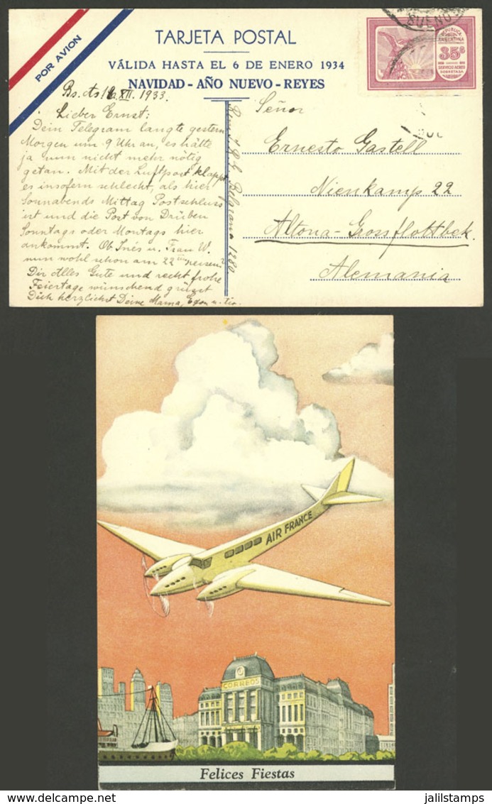 ARGENTINA: Special New Year Greeting Card Of Air France, Sent From Buenos Aires To Germany On 16/DE/1933 With Reduced Po - Autres & Non Classés