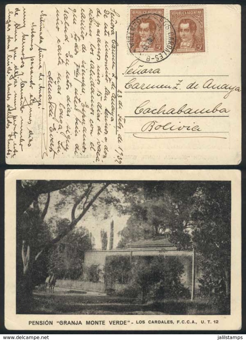 ARGENTINA: Rare Postcard With View Of "Pensión Granja Monte Verde, Los Cardales", Franked By GJ.795 X2, Cancelled LOS CA - Autres & Non Classés