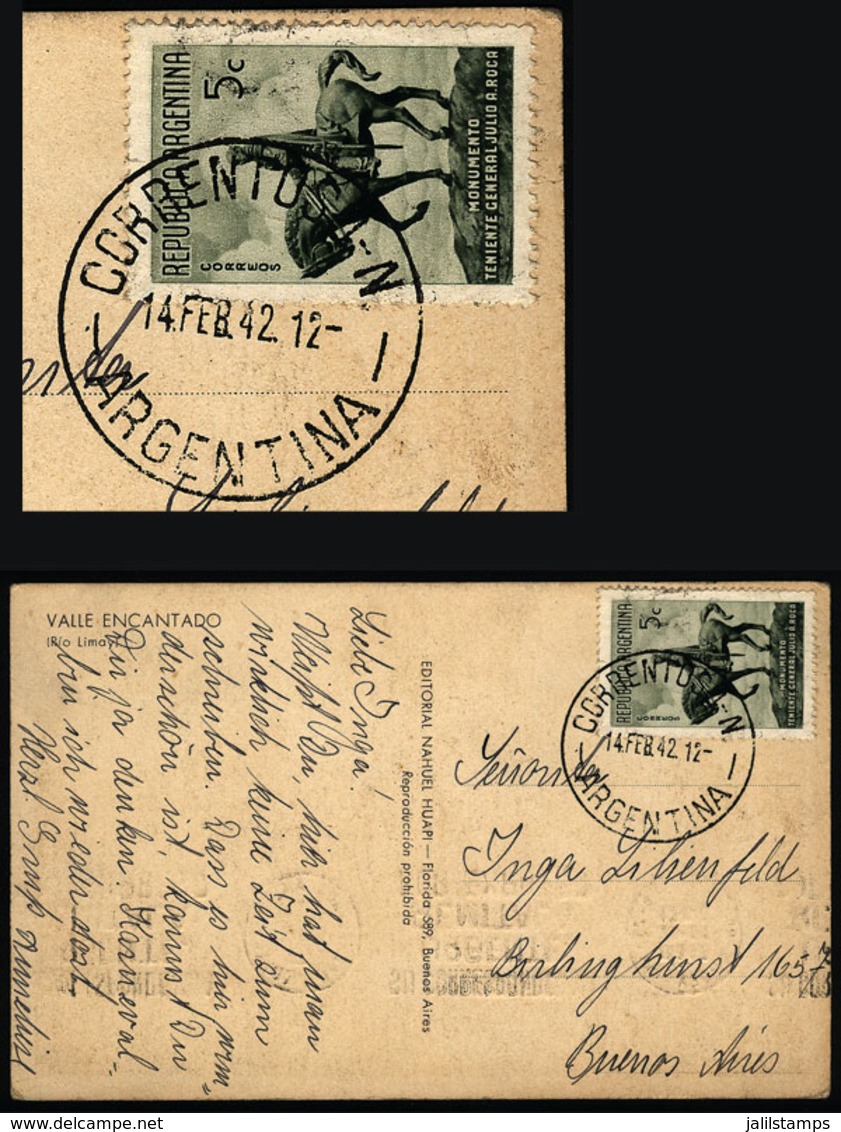 ARGENTINA: Postcard Sent To Buenos Aires On 14/FE/1942 With Postmark Of CORRENTOSO (Neuquén), VF Quality, Rare! - Autres & Non Classés