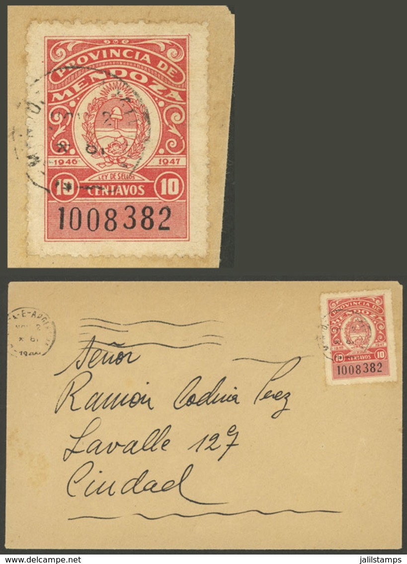 ARGENTINA: Circa 1950, Cover Used In Mendoza Franked With REVENUE STAMP Of The Province Of Mendoza Of 10c., WITHOUT Dues - Autres & Non Classés