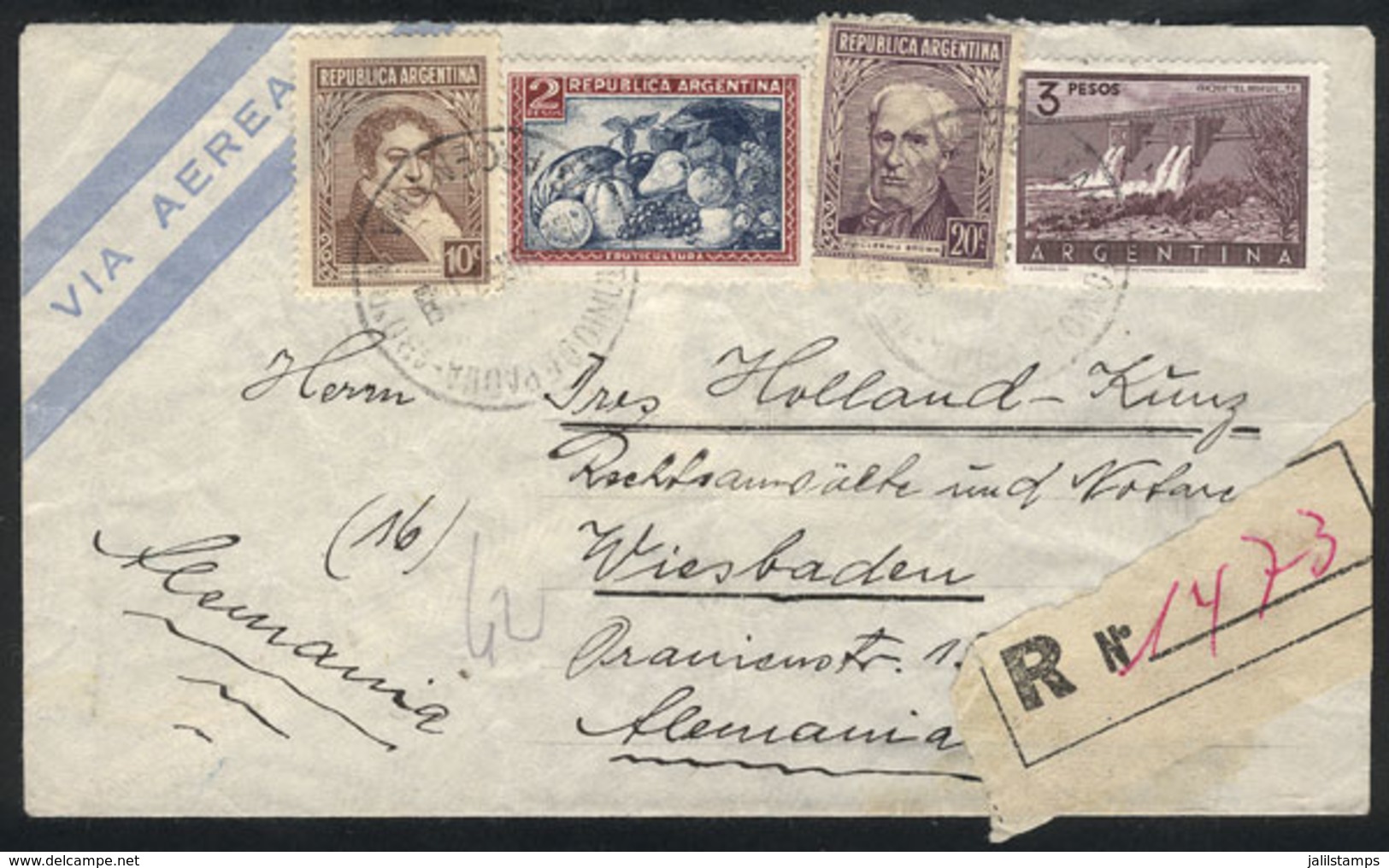 ARGENTINA: Registered Airmail Cover Sent To Germany In 1957, MIXED POSTAGE Of Próceres & Riquezas I And II Stamps, VF Qu - Autres & Non Classés